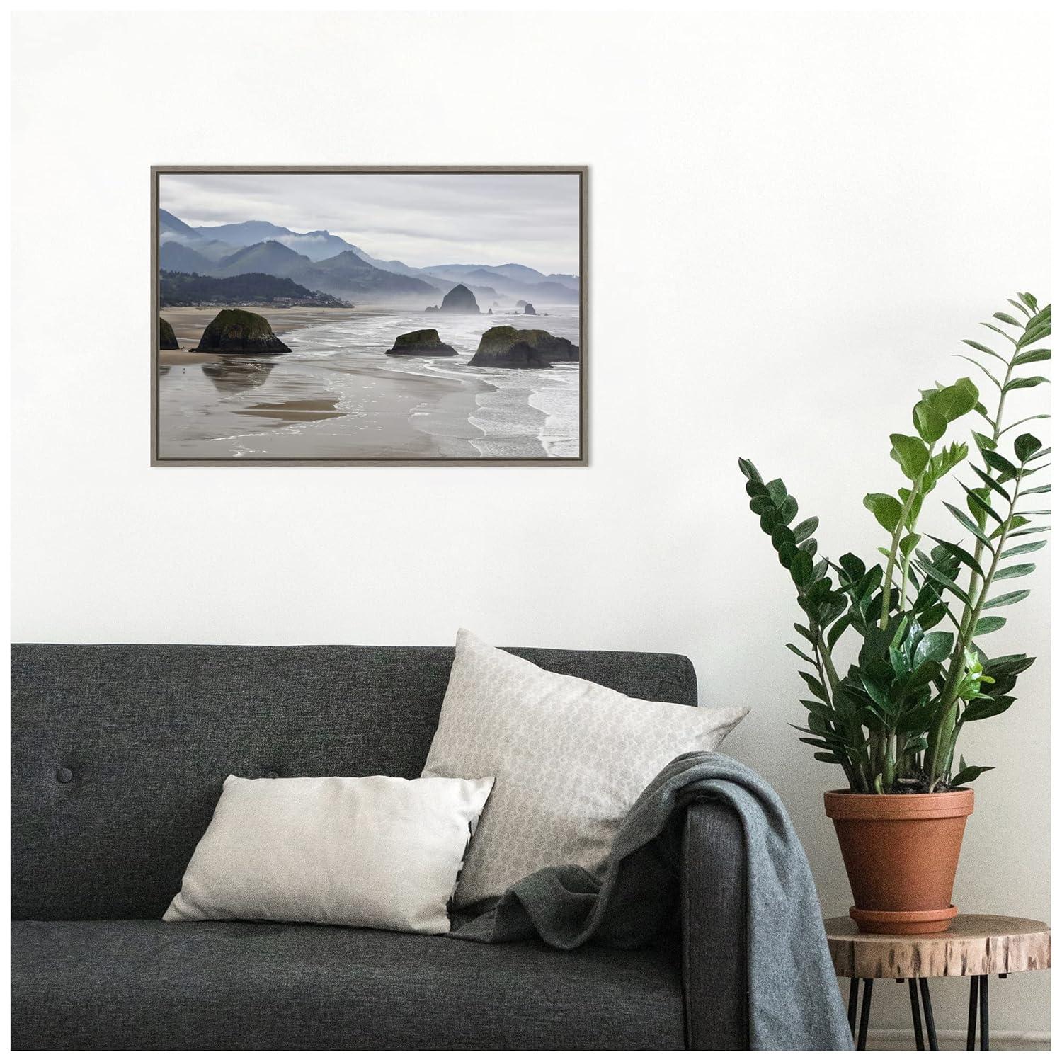 Amanti Art Cannon Beach fog rises over the coastline by Jaynes Gallery Danita Delimont Canvas Wall Art Print Framed 23 x 16-in.