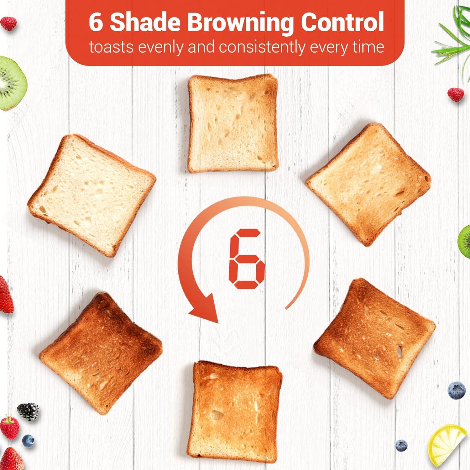 4 Slice Toaster with LED Timer Display, Stainless Steel Bread Toasters with Long Extra Wide Slots, 6 Bread Shade Settings, Bagel/Defrost/Cancel Function, Removable Crumb Tray, 120V/1300W