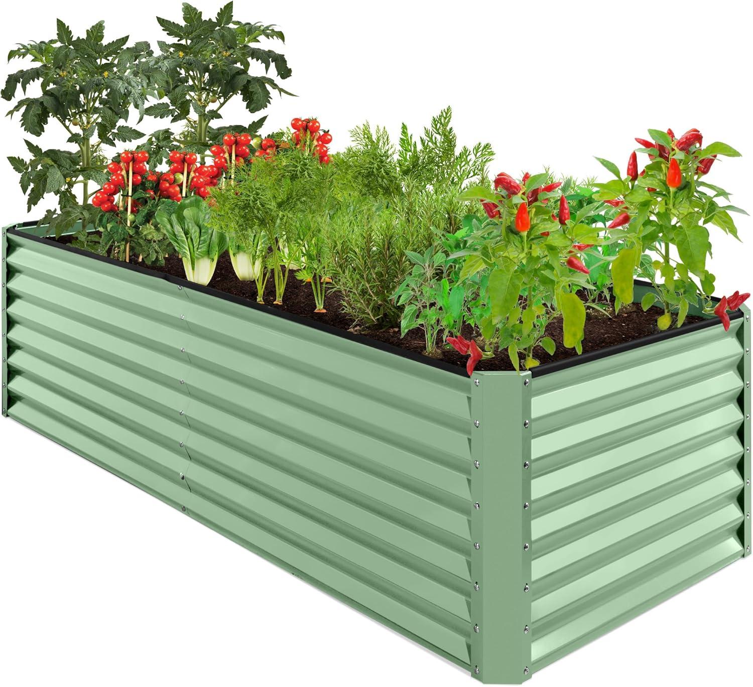 Best Choice Products 8x4x2ft Outdoor Metal Raised Garden Bed, Planter Box for Vegetables, Flowers, Herbs - Sage Green