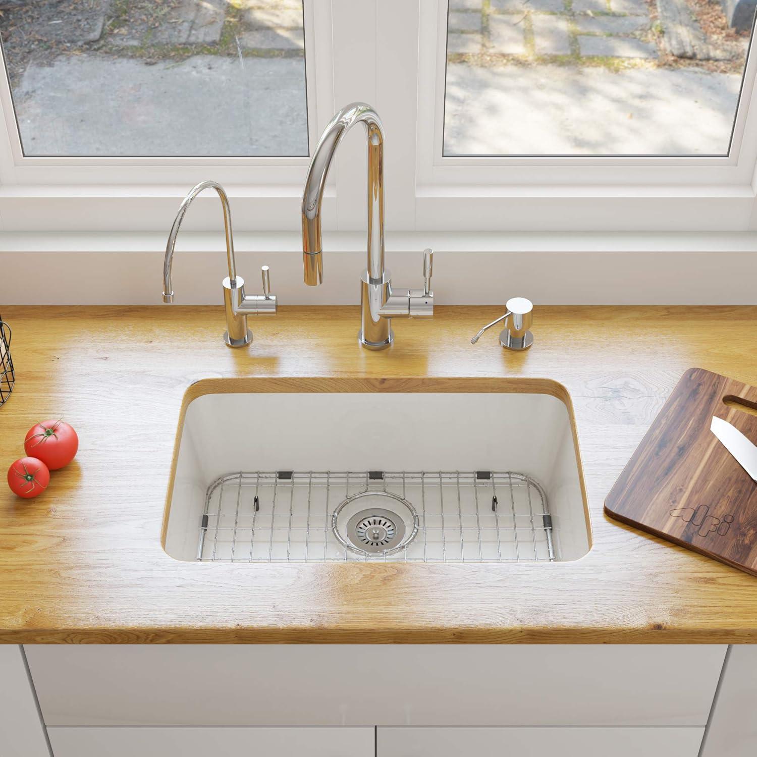 White Fireclay Undermount Single Bowl Kitchen Sink