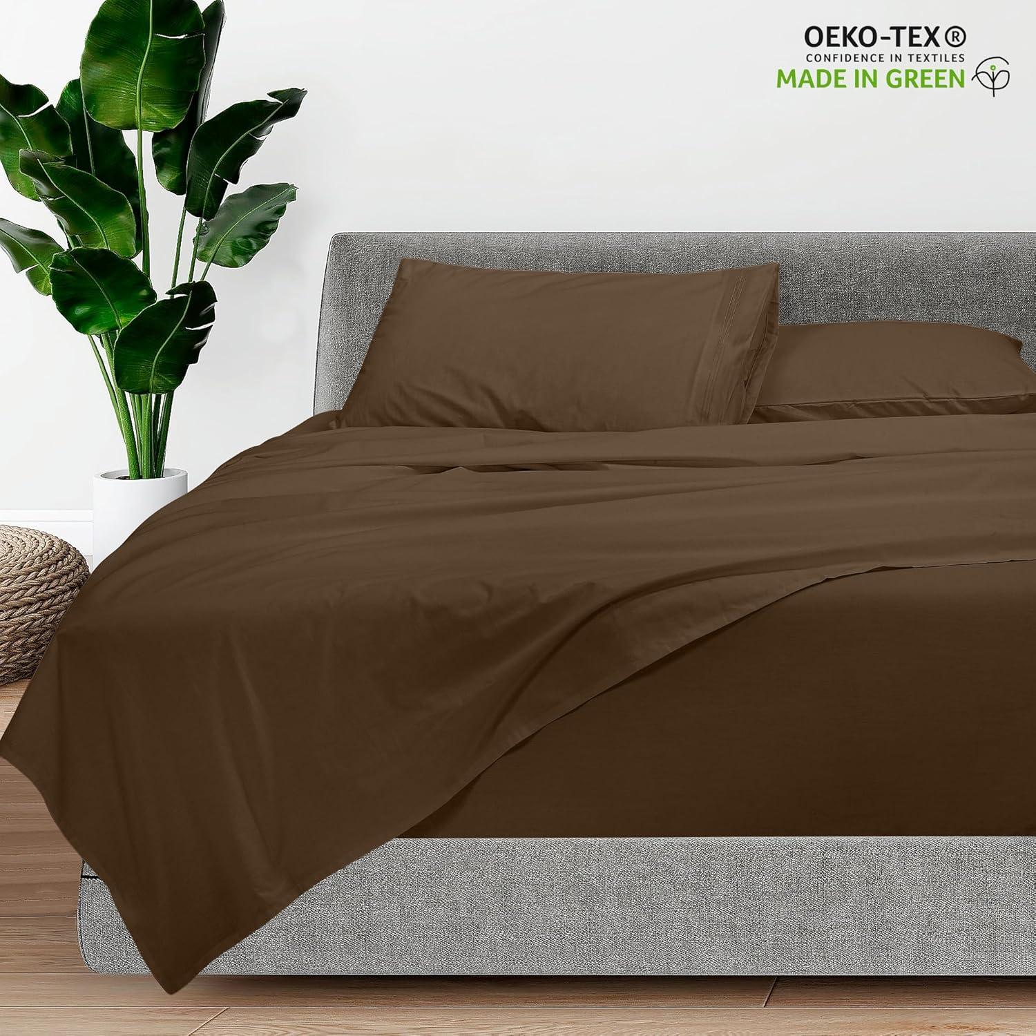 ROYALE LINENS - 3 Piece Twin Bed Sheet - Soft Brushed Microfiber 1800 Bedding Set - 1 Fitted Sheet, 1 Flat Sheet, 1 Pillowcase -Wrinkle & Fade Resistant Luxury Sheet Set (Chocolate Brown, Twin)