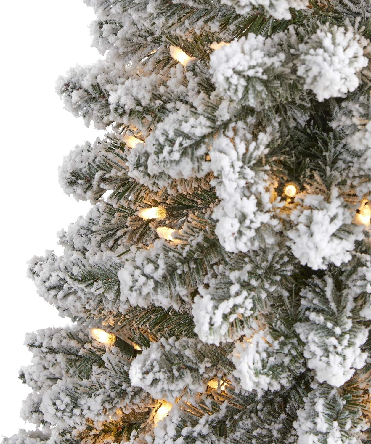 Nearly Natural 6' Pre-Lit Flocked Artificial Christmas Tree Clear Lights: Indoor Seasonal Decor