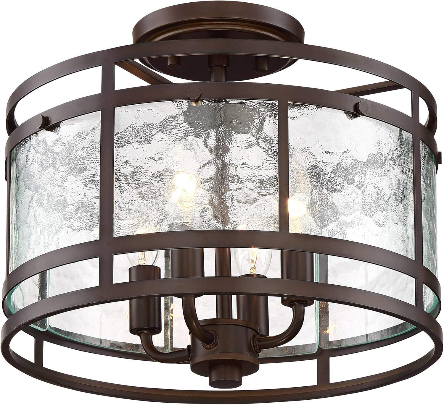 Franklin Iron Works Elwood Modern Ceiling Light Semi Flush Mount Fixture 13 1/4" Wide Oil Rubbed Bronze 4-Light Water Glass Drum Shade for Bedroom