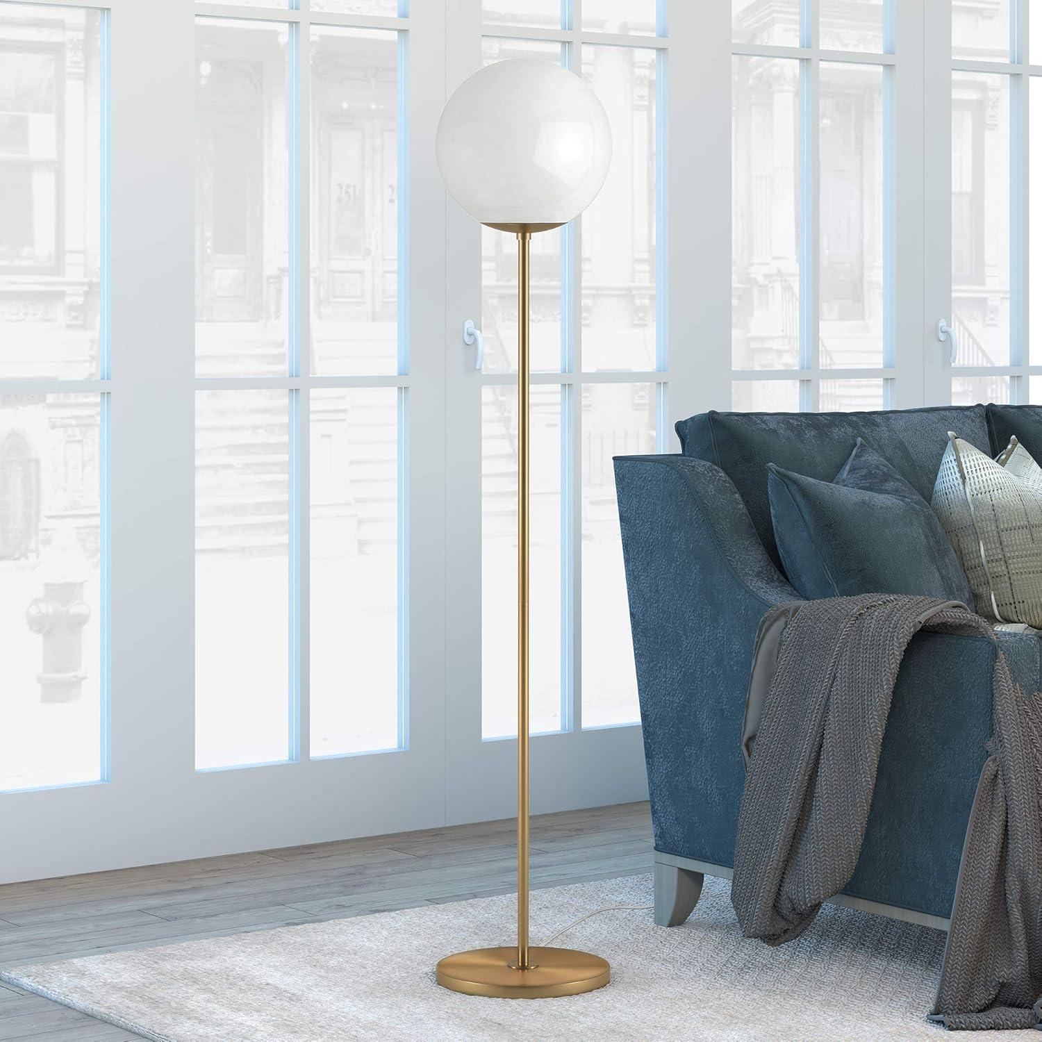 Theia White Glass Globe & Brass Floor Lamp