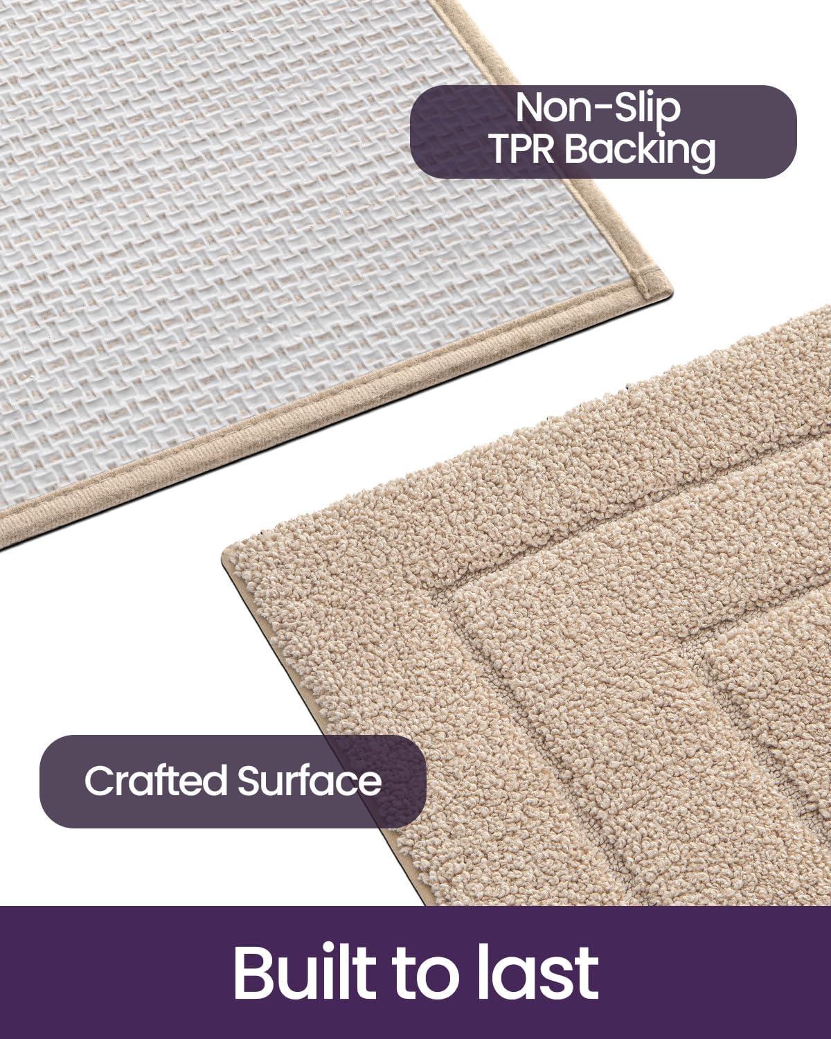 Smiry Microfiber Bathroom Rugs, 16"x24" Soft and Absorbent Bath Rugs, Non-Slip Machine Wash bath mats, Beige