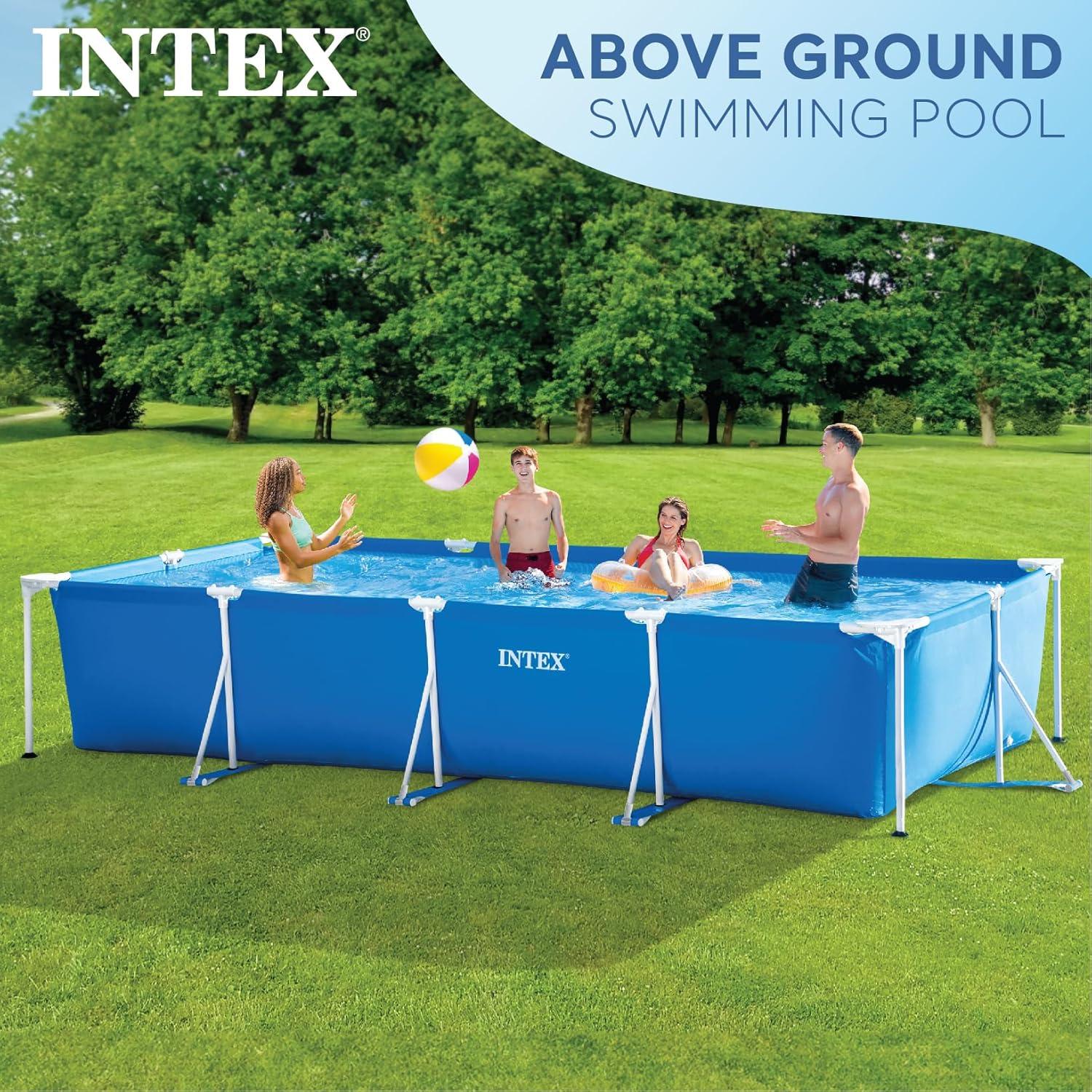 INTEX Rectangular Frame 14ft x 33in Above Ground Swimming Pool w/ Pump