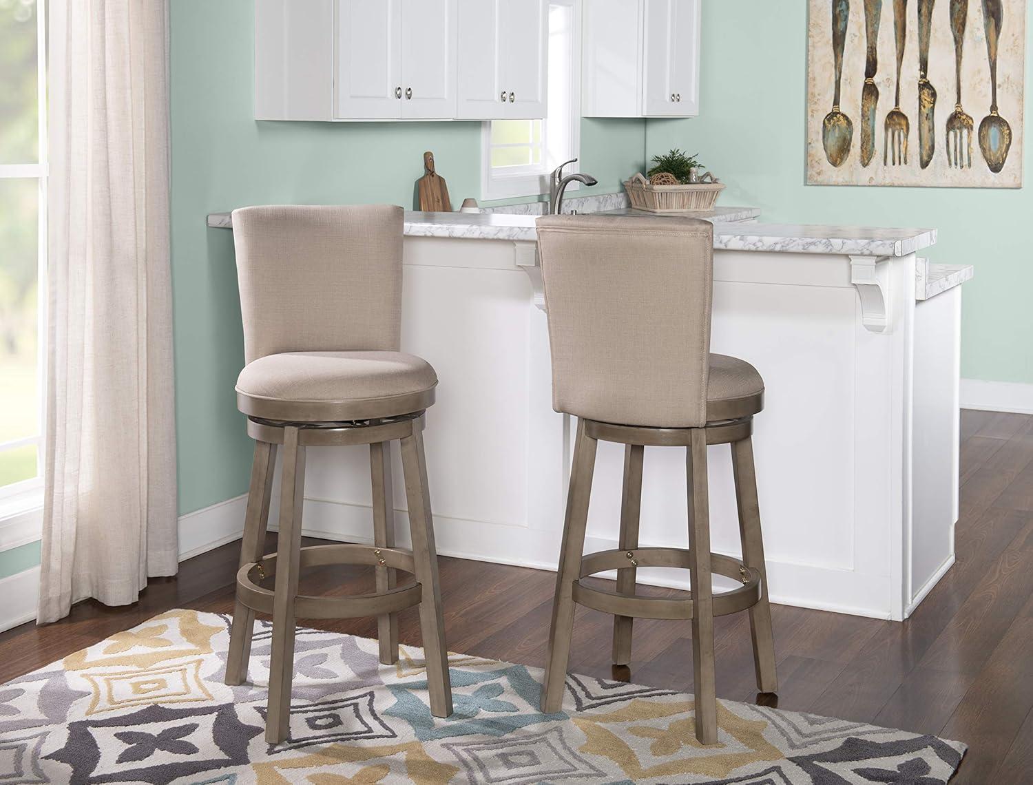 Linon Davis Round 32" Mid Back Swivel Bar Stool, Rustic Taupe/Beige