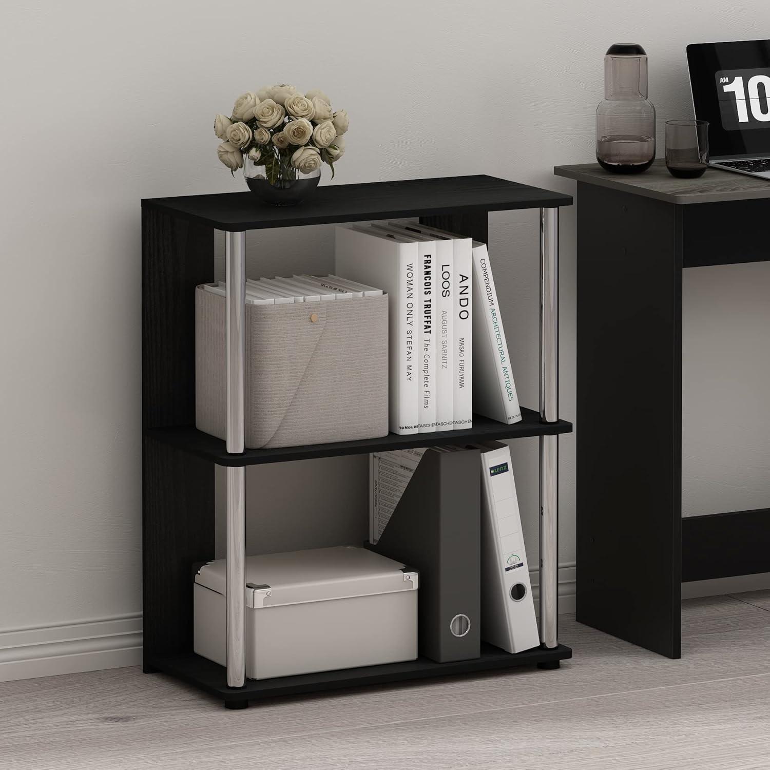 Jaya Simple 3-Tier Bookcase in Americano with Chrome Accents