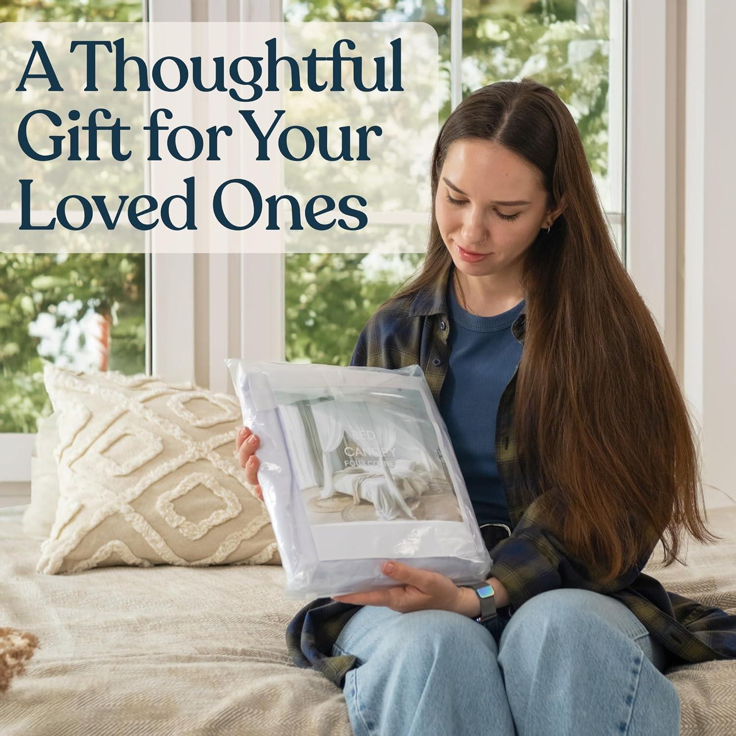 Canopy Bed Curtains with Lights, White Bed Canopy For Girls & Adults | Fits Single, Full, Double, Queen | Bed Curtains From Ceiling Or Bed Frame, Bed Curtains, Bed Canopies & Drapes, Princess Bed