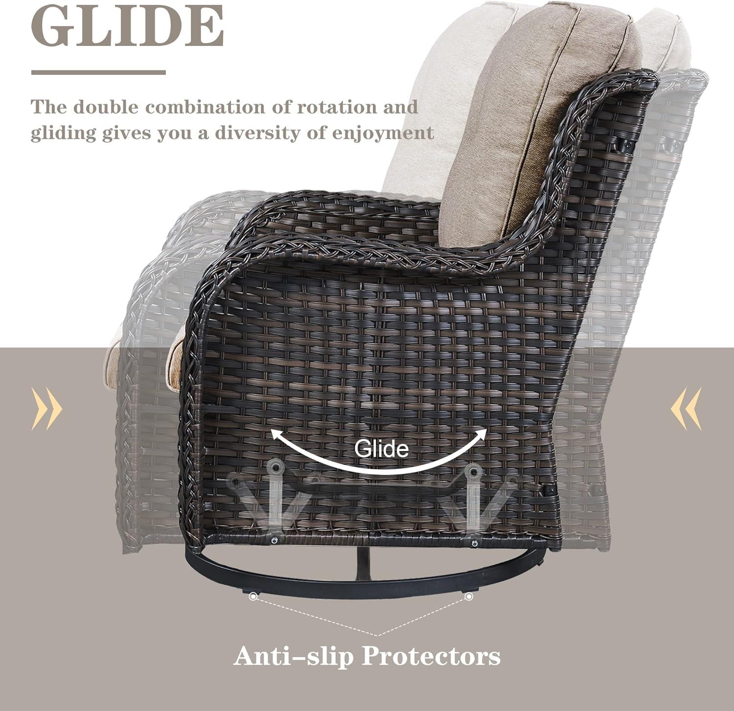 Mixed Grey Wicker Swivel Rocker Chairs with Blue Cushions