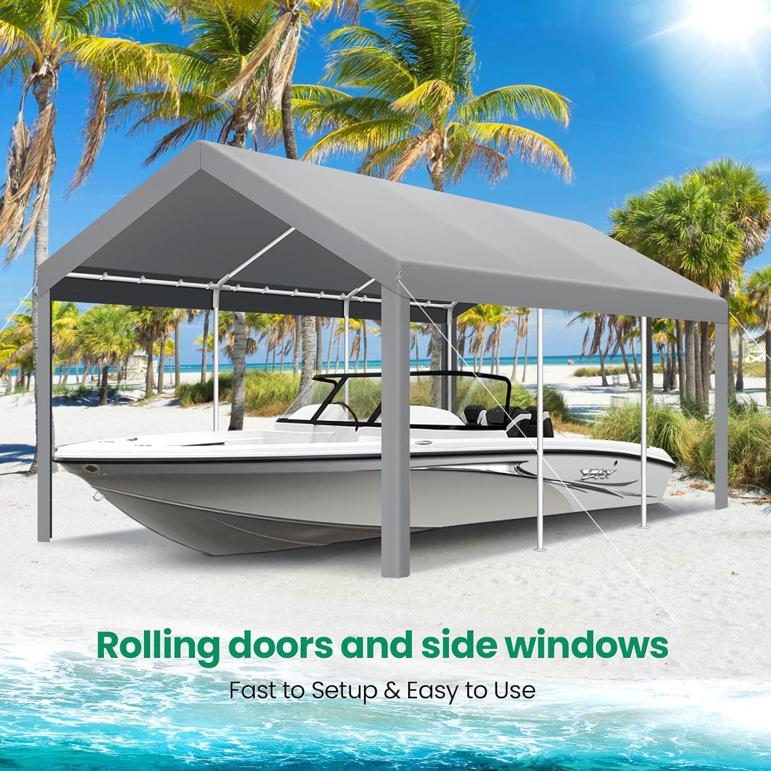 Cobizi Carport 10'x20' Heavy Duty Portable Garage, Upgraded Car Canopy