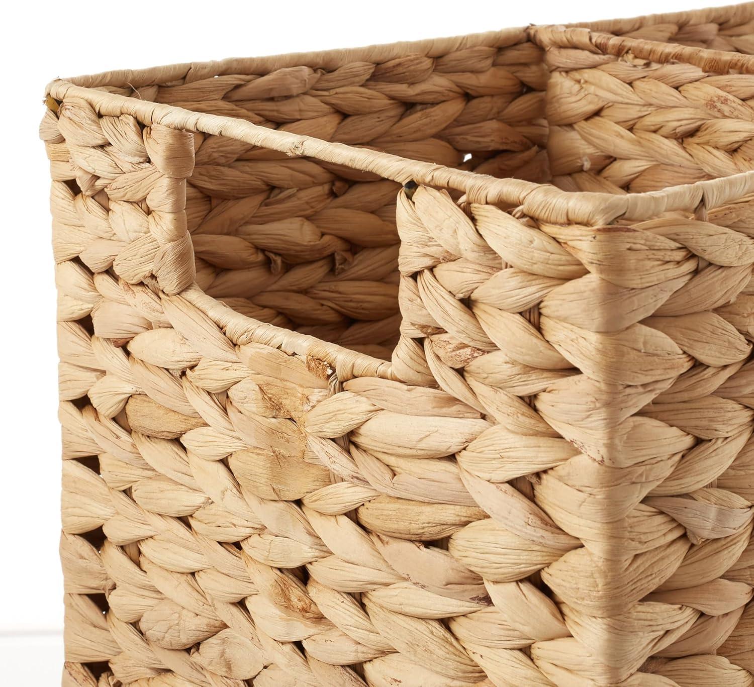 Casafield Stair Basket with Handles, Natural - Woven Water Hyacinth Staircase Step Organizer Bin