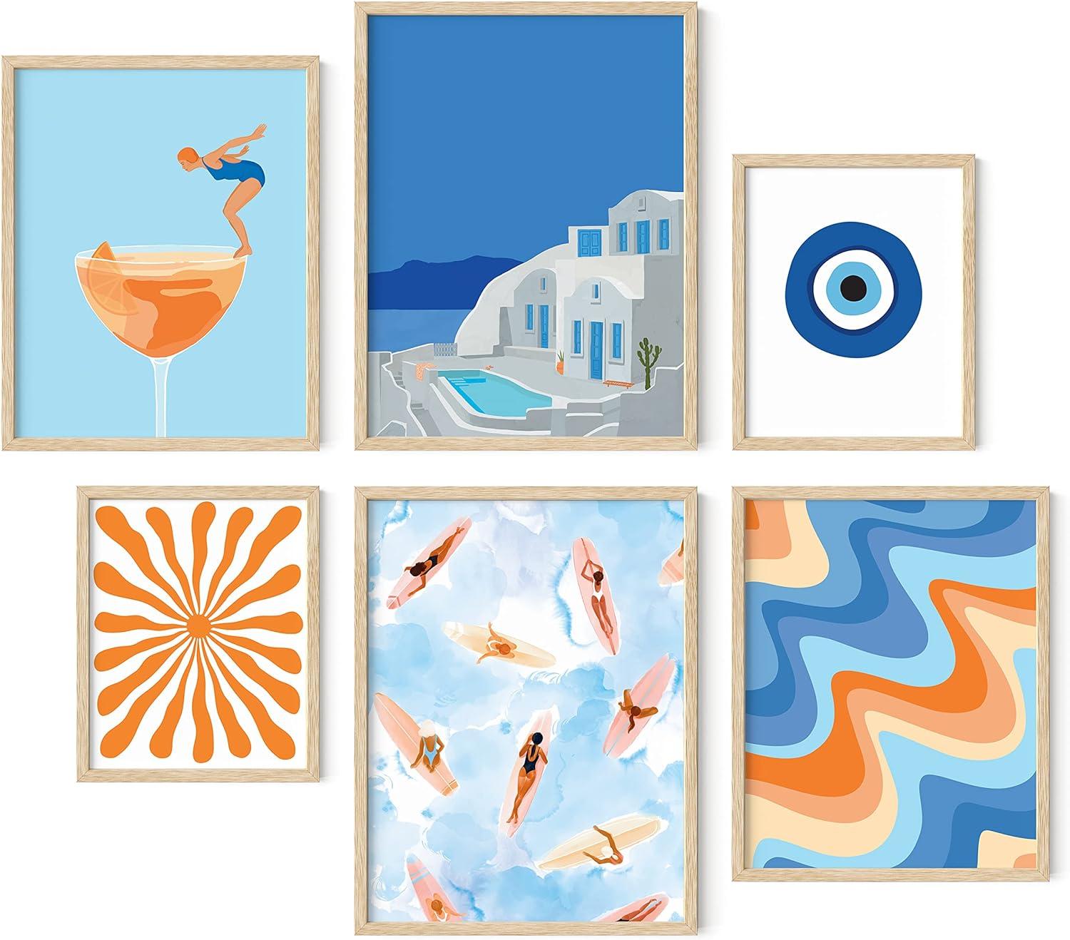 HAUS AND HUES Beach Posters Gallery Wall Art Set of 6 - Ocean Poster, Beach Scene Wall Art, Beach Posters for Walls, Travel Posters, Posters of Beach Scenes, Tropical Posters and Prints (Unframed)