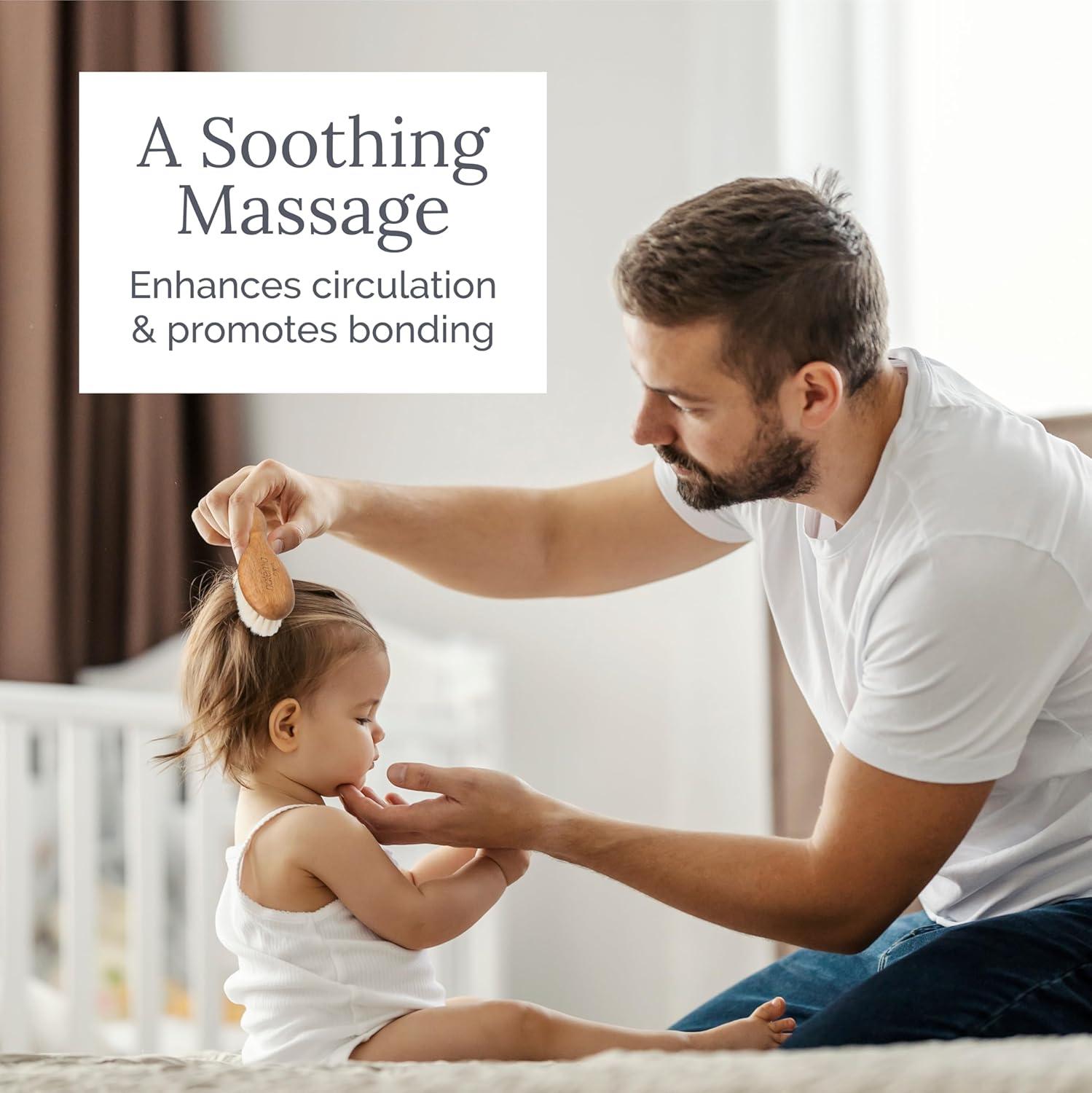 Natemia Baby Hair Brush with Soft Goat Hair Bristles - Gentle Wooden Toddler & Baby Comb - Cradle Cap Brush -Gift for Infants, Girls, Boys - Newborn Bath Essential