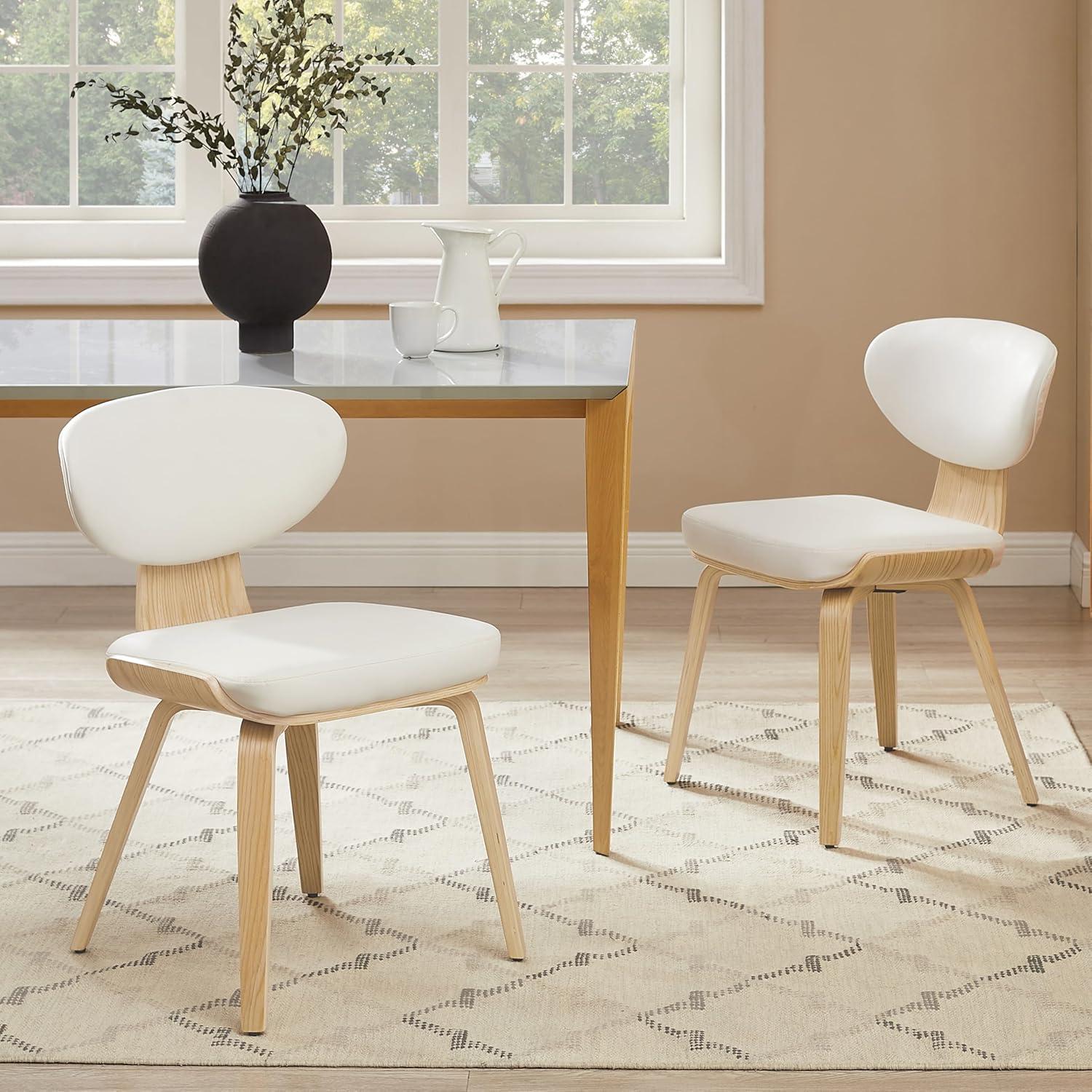 Art Leon Dining Chairs - Mid Century Modern Dining Room Chairs, Faux Leather Upholstered Armless Side Chair with Wood Legs for Kitchen, Set of 2, Walnut Bentwood/Black