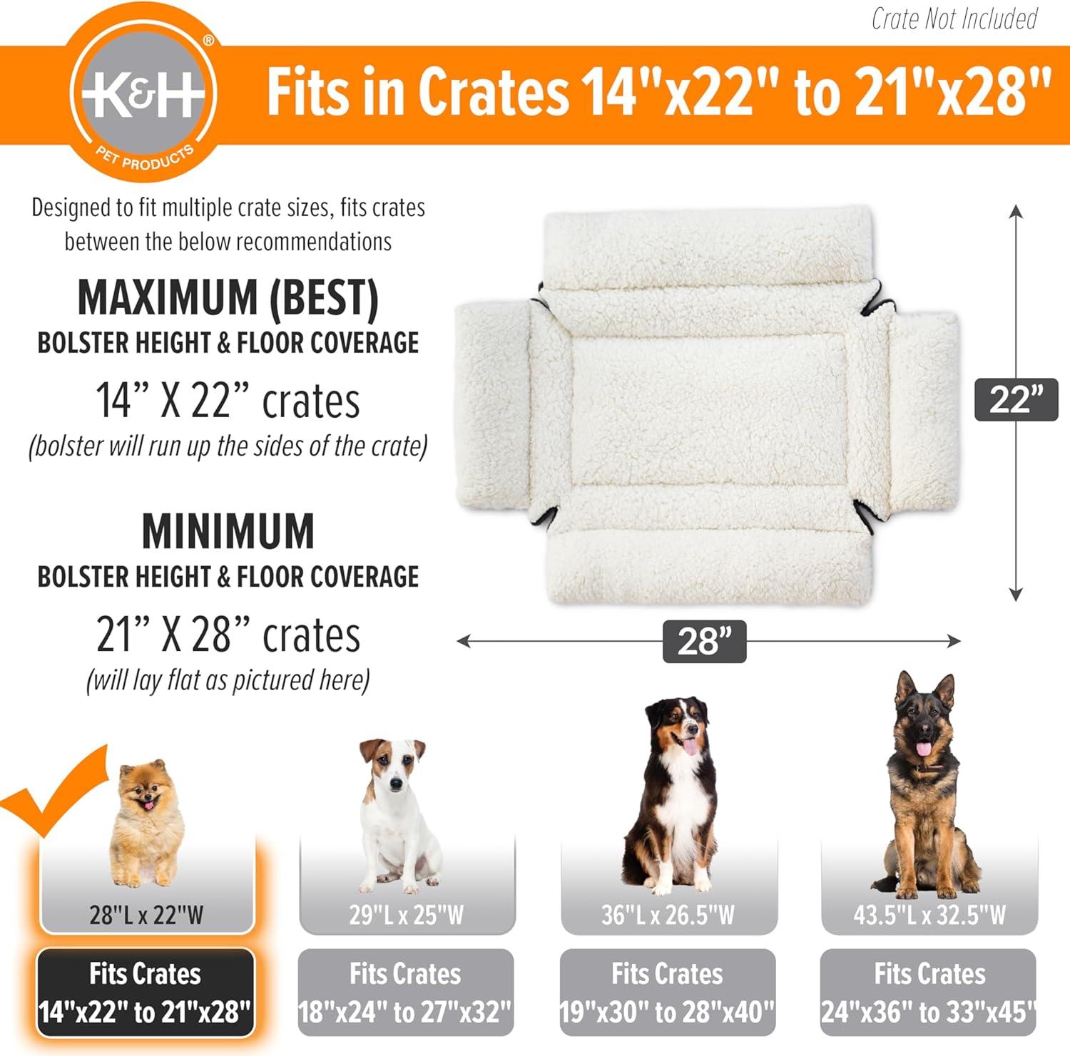 K&H Pet Products Deluxe Bolster Crate Pad Fleece 14 X 22 Inches