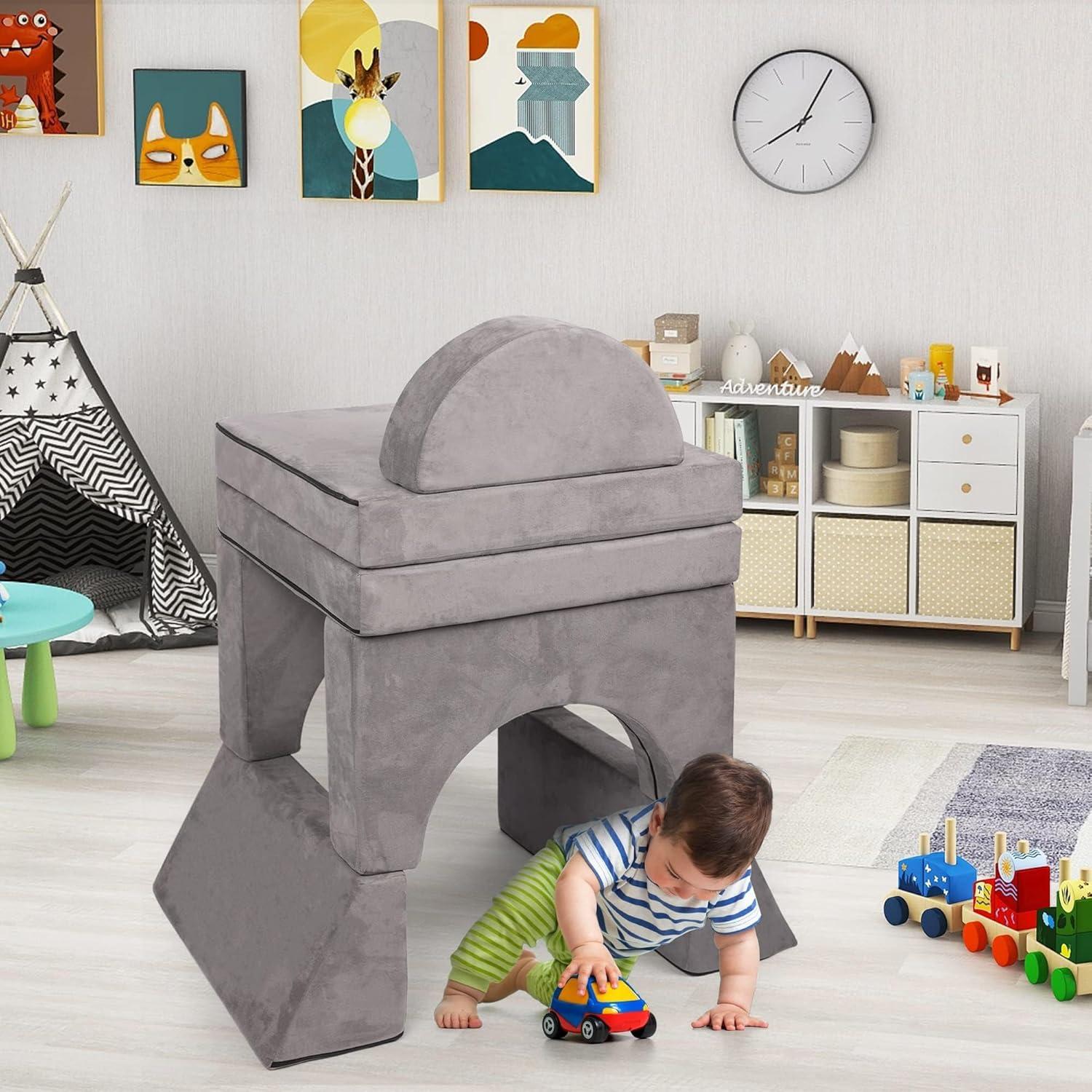 Tolead Modular Kids Play Couch Child Sectional Sofa, Imaginative Furniture Play Set for Creative Kids,Toddler to Teen Bedroom Furniture, Girls and Boys Playroom Convertible Sofa, Gray