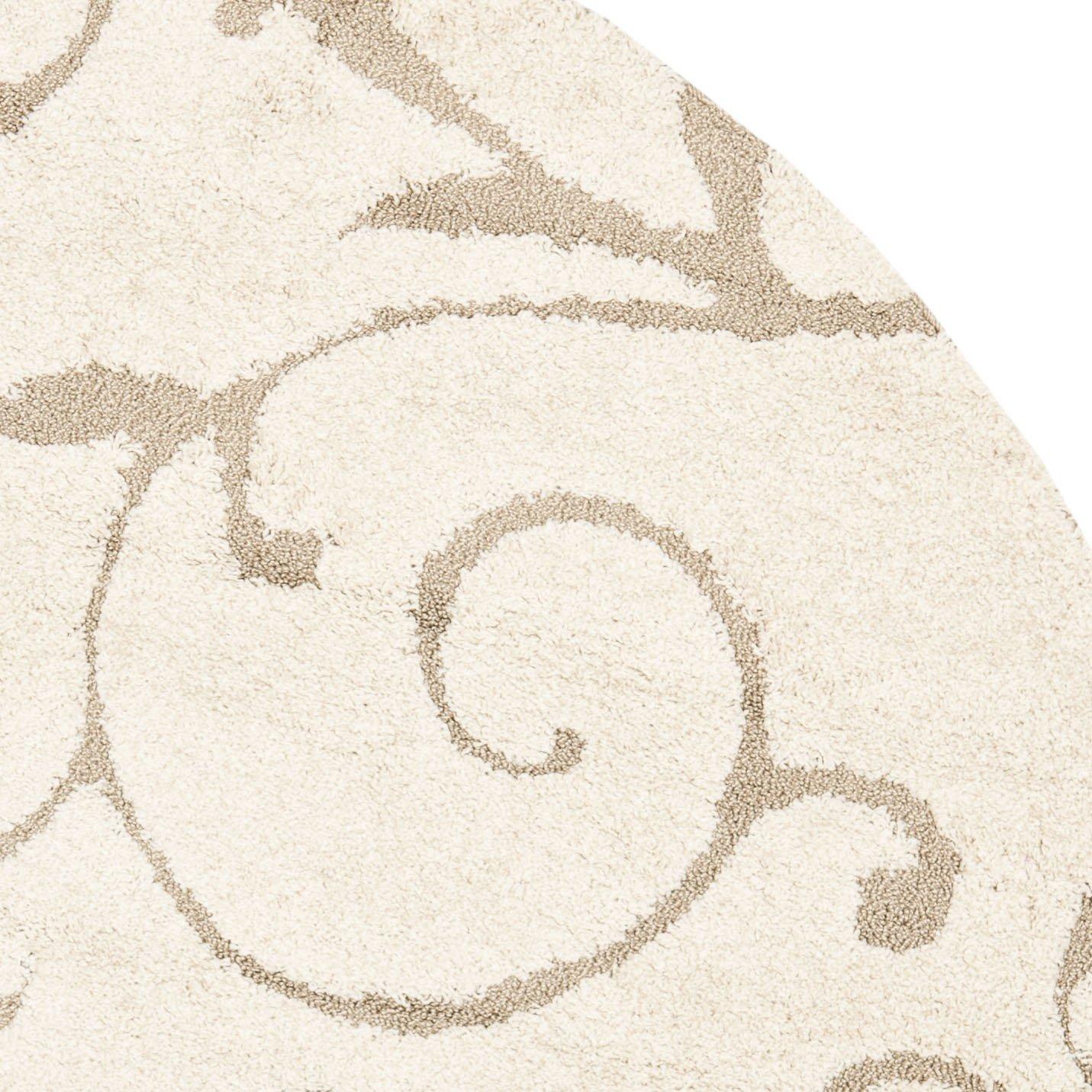 Florida Shag SG455 Power Loomed Indoor Area Rug - Cream/Beige - 5' round - Safavieh.