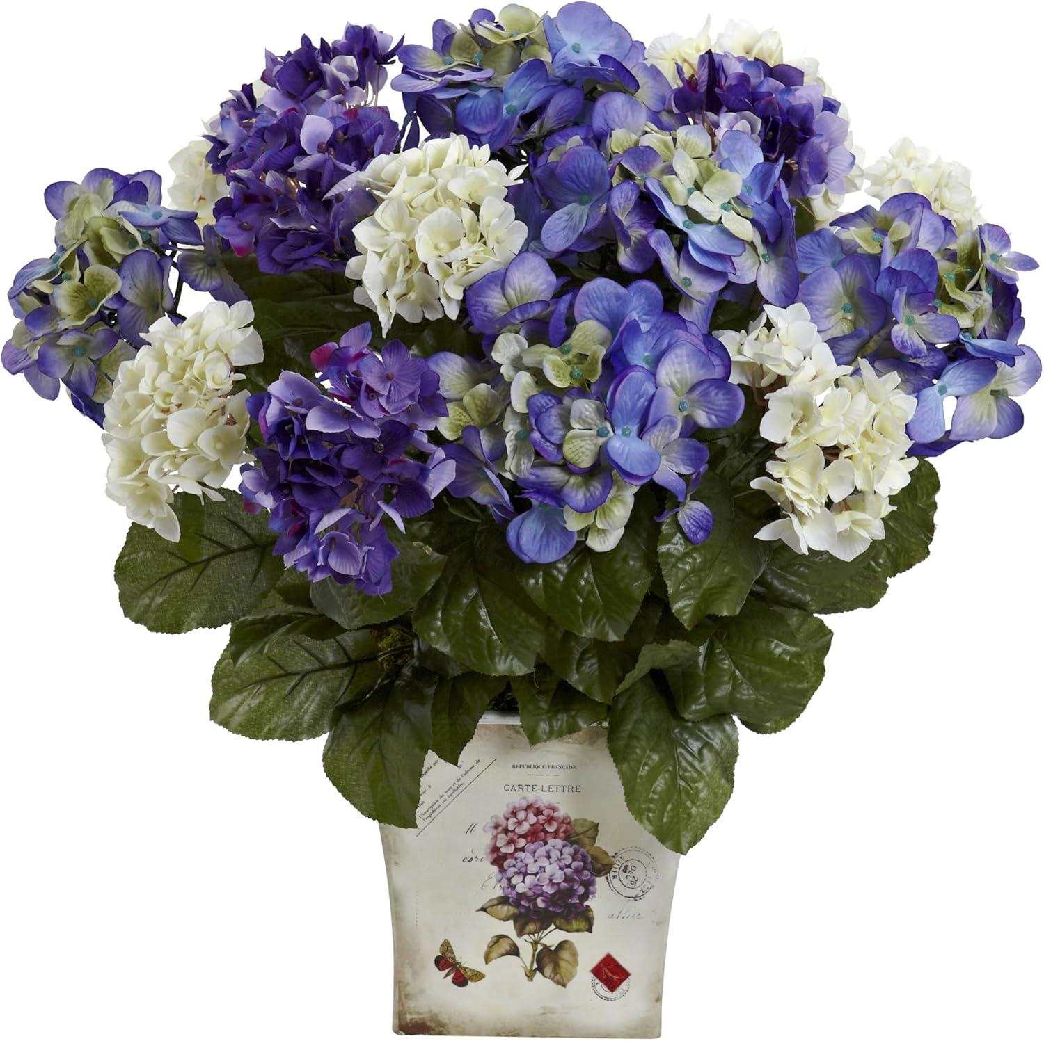 Nearly Natural Mixed Hydrangea with Floral Planter, Blue/Purple