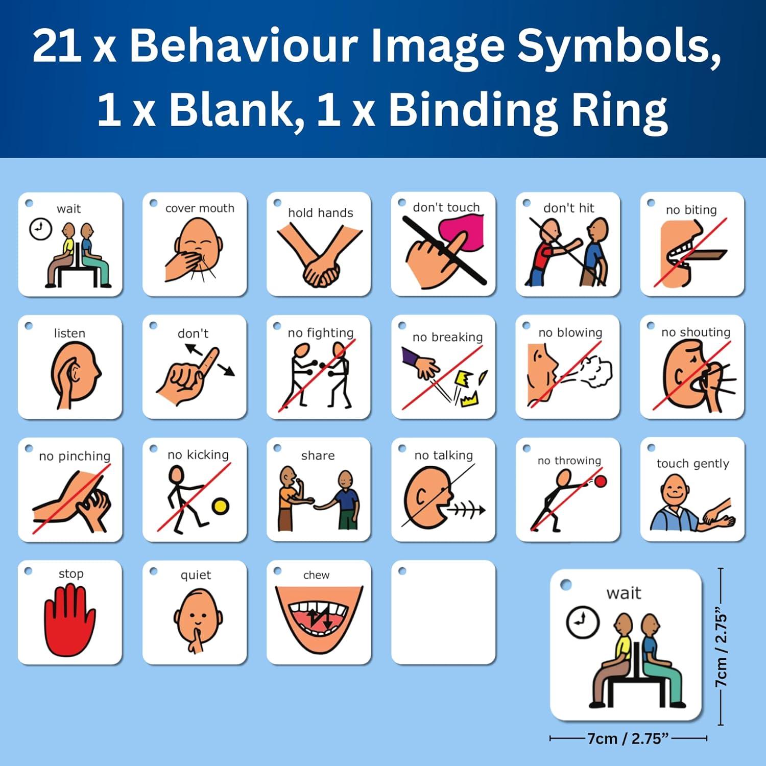 Behaviour Keyring – Visual Communication and Behaviour Management Tool Compatible with PECS Symbols and Boardmaker PCS Software (for ADHD, ASD, Autism, Kids, Children, Toddlers)