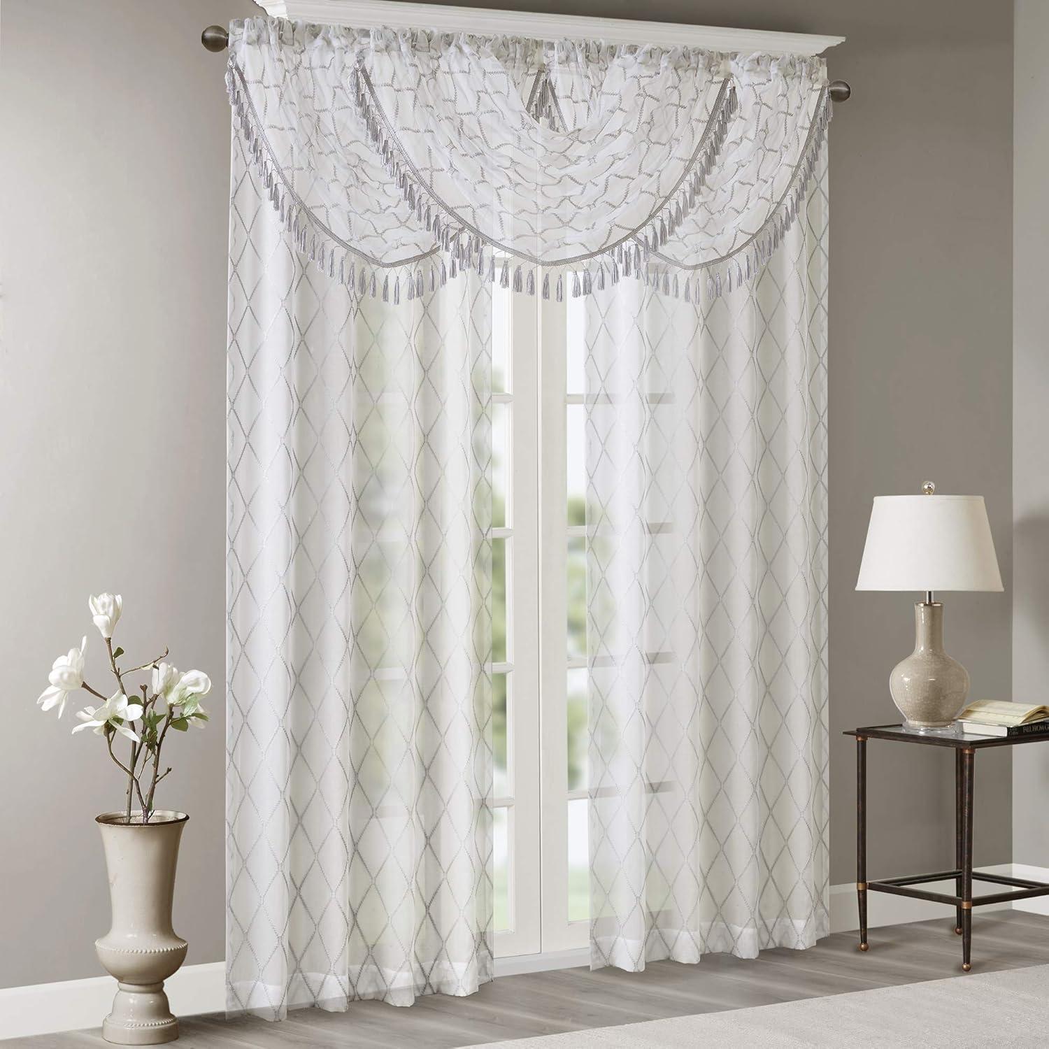 Irina Diamond Sheer Embroidered Waterfall Valance