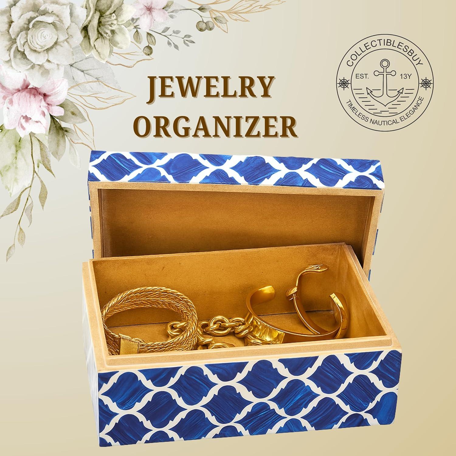 Moroccan Pattern Resin Box Decorative Handmade Storage Box 7x3 x5 inche Blue & White collectiblesbuy