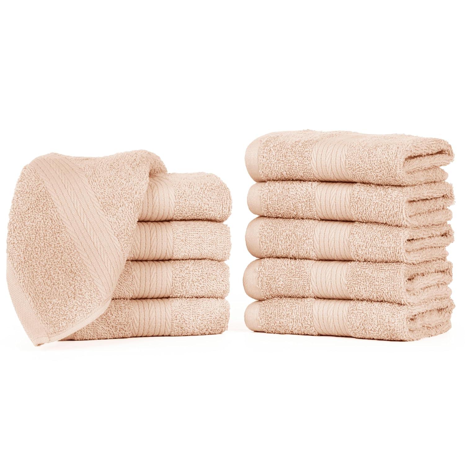 Ample Decor 100% Cotton Washcloth 12 x 12 Inch Highly Absorbent (Set of 10)