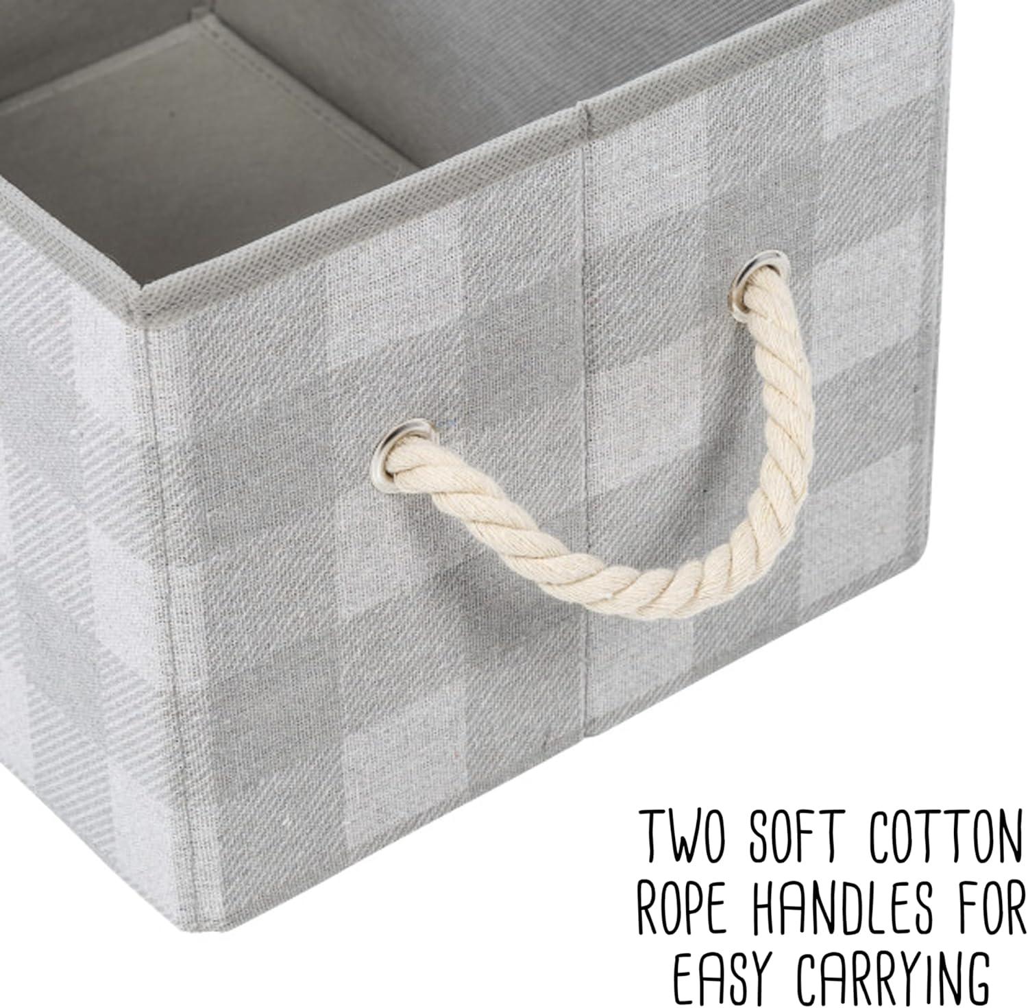 Honey-Can-Do Set of 3 Folding Fabric Storage Bins with Handles, Gray Plaid