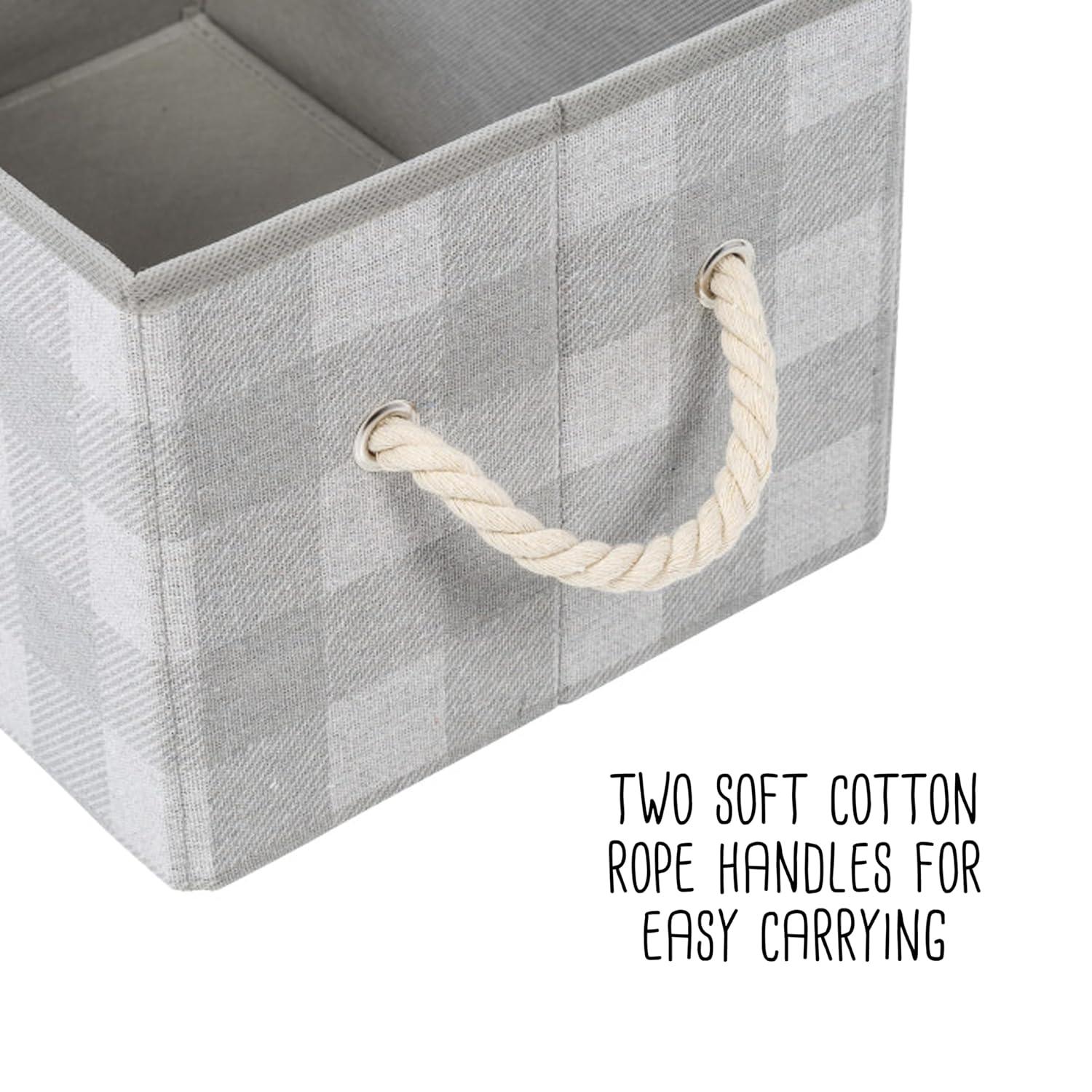 Honey-Can-Do Set of 3 Folding Fabric Storage Bins with Handles, Gray Plaid