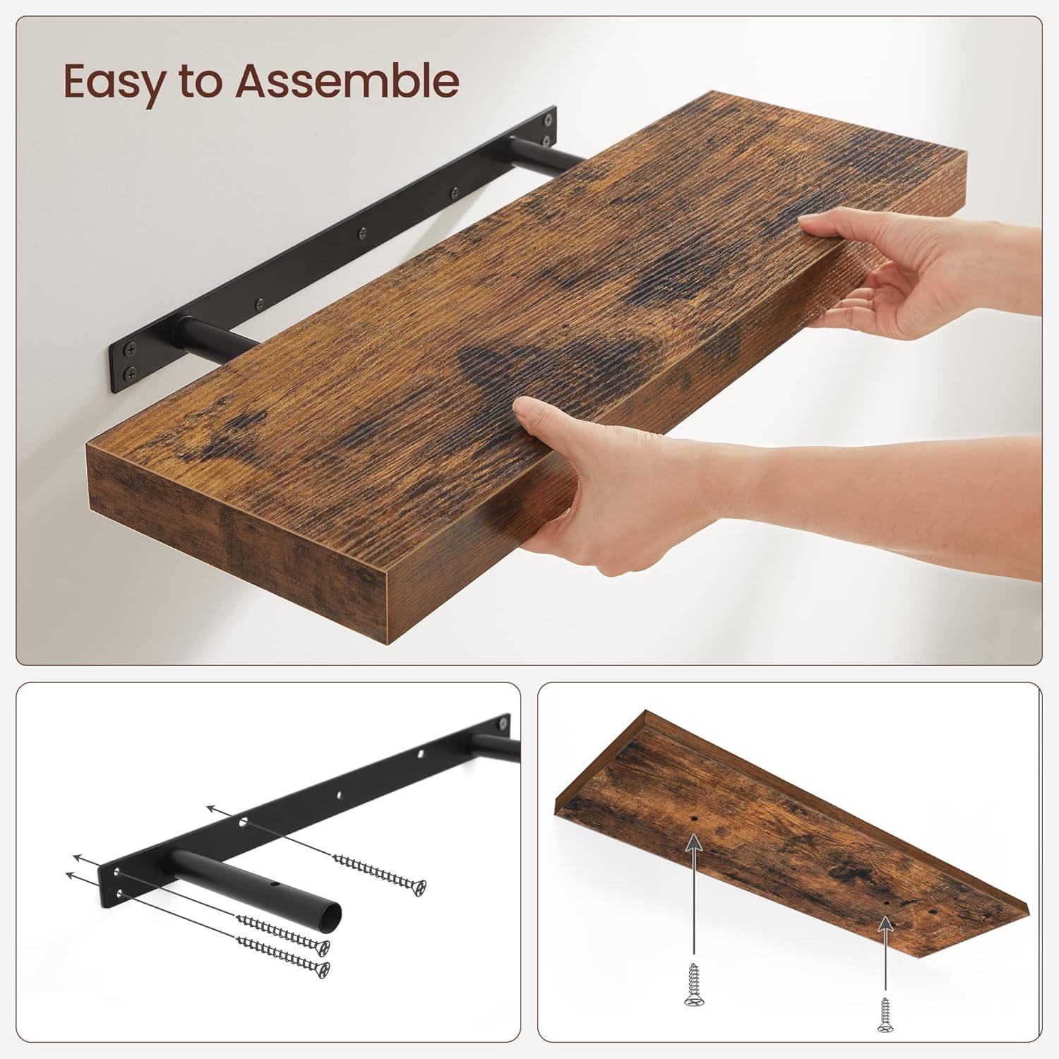 VASAGLE Floating Shelf Set of 2, for Photos, Decorations, in Living Room, Kitchen, Hallway, Entryway, Bathroom, Rustic Brown ULWS026X02