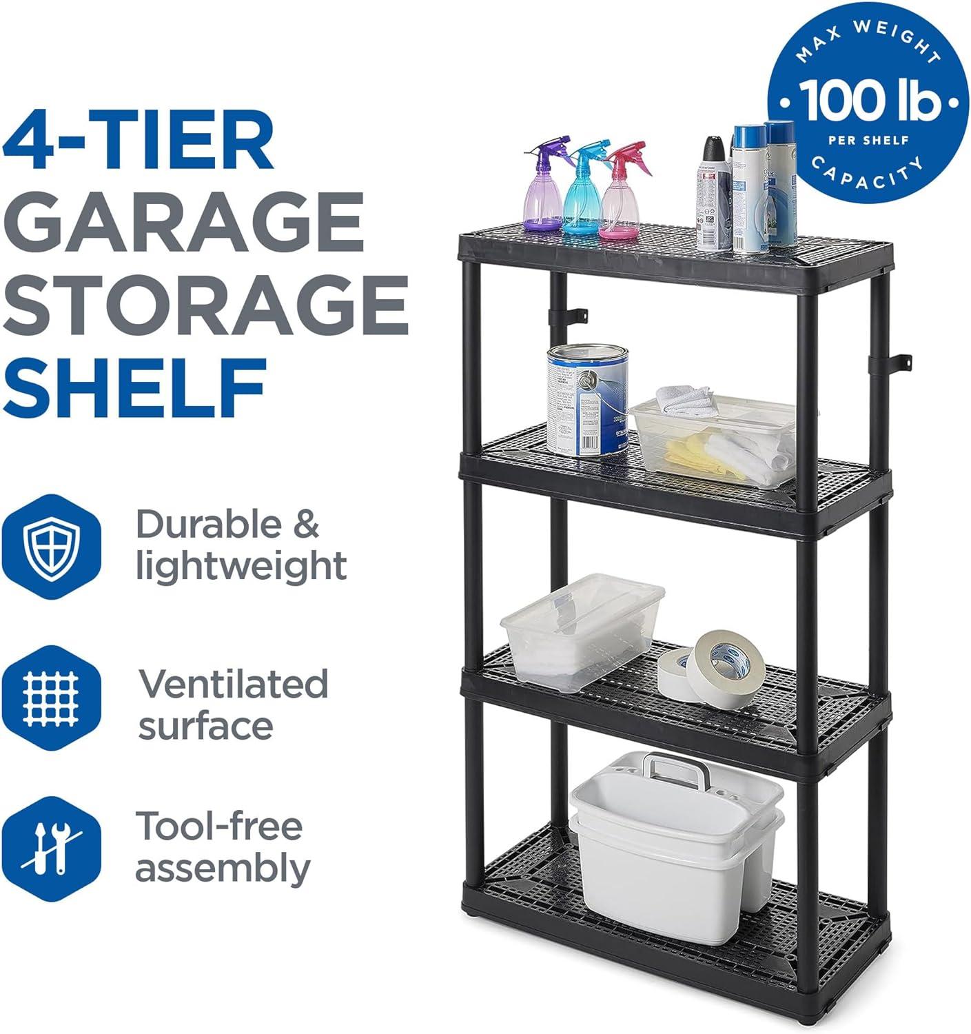 Gracious Living 4 Shelf Fixed Height Ventilated Medium Duty Shelving Unit Organizer System for Home, Garage, Basement, Laundry