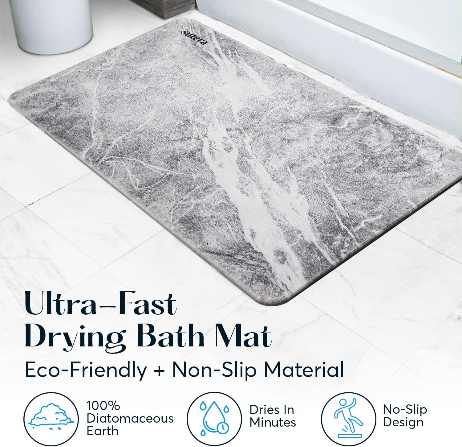 SUTERA - Stone Bath Mat, Diatomaceous Earth Shower Mat, Non-Slip Super Absorbent Quick Drying Bathroom Floor Mat, Natural, Easy to Clean (23.5 x 15 Gray, 2 Pack)