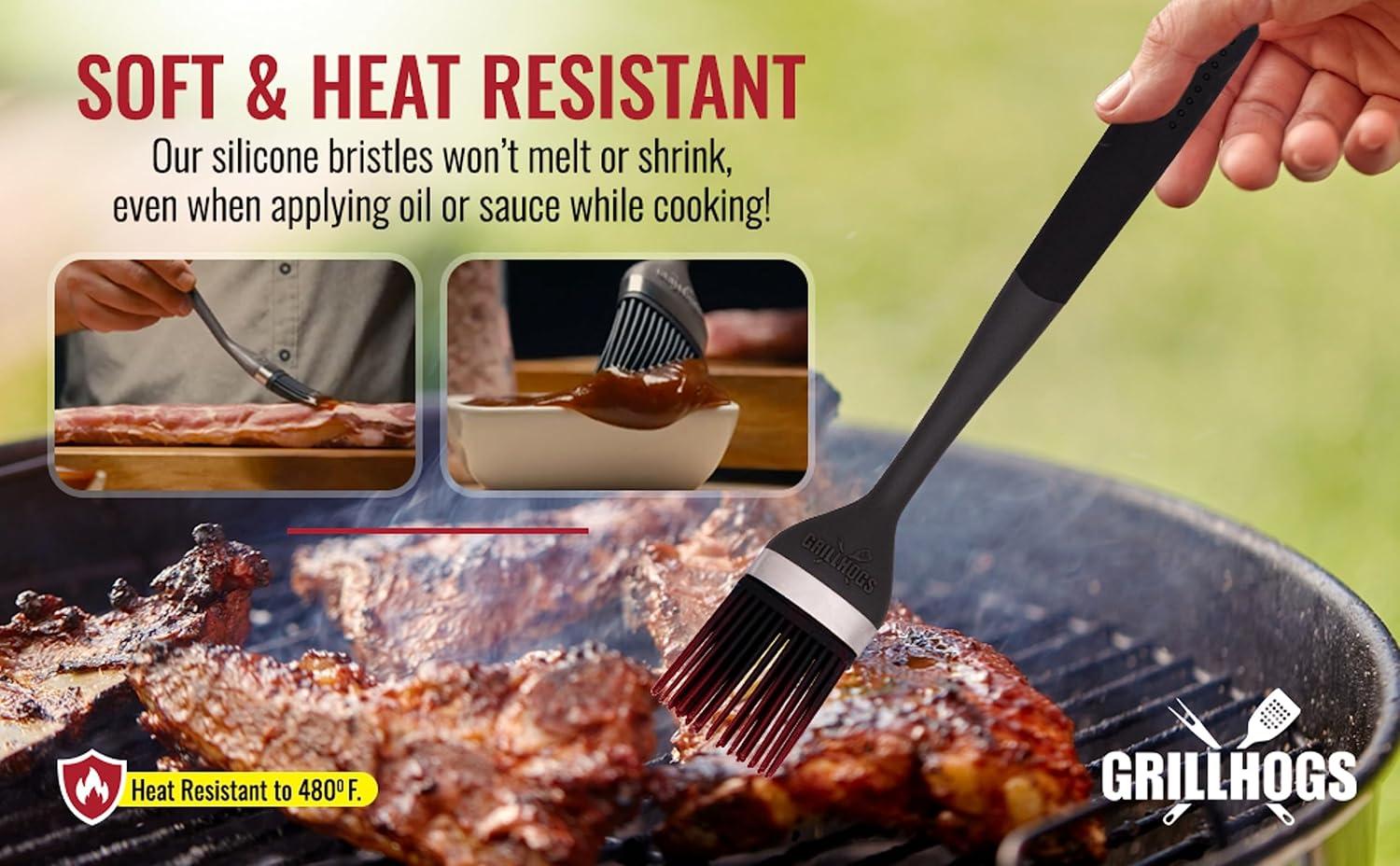 Kitchen Basting Brush, 18/0 Stainless Steel Set of 2 for Grilling & Cooking - 7.5 Inch Precision & 12 Inch Reach Grill Brushes with 480°F Heat Resistant Bristles - Silicone Brush, Pastry, BBQ Brush