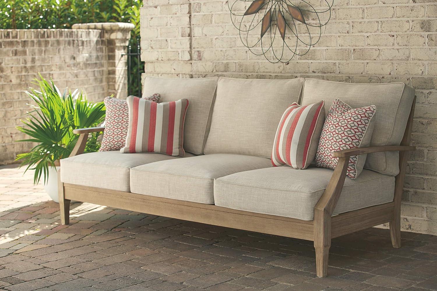 Clare View Beige Eucalyptus Wood Stationary Sofa