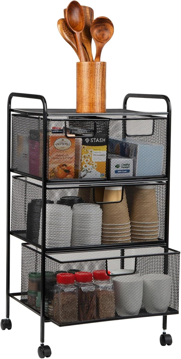 Mind Reader Metal Rolling File Cart with Drawers for Kitchen