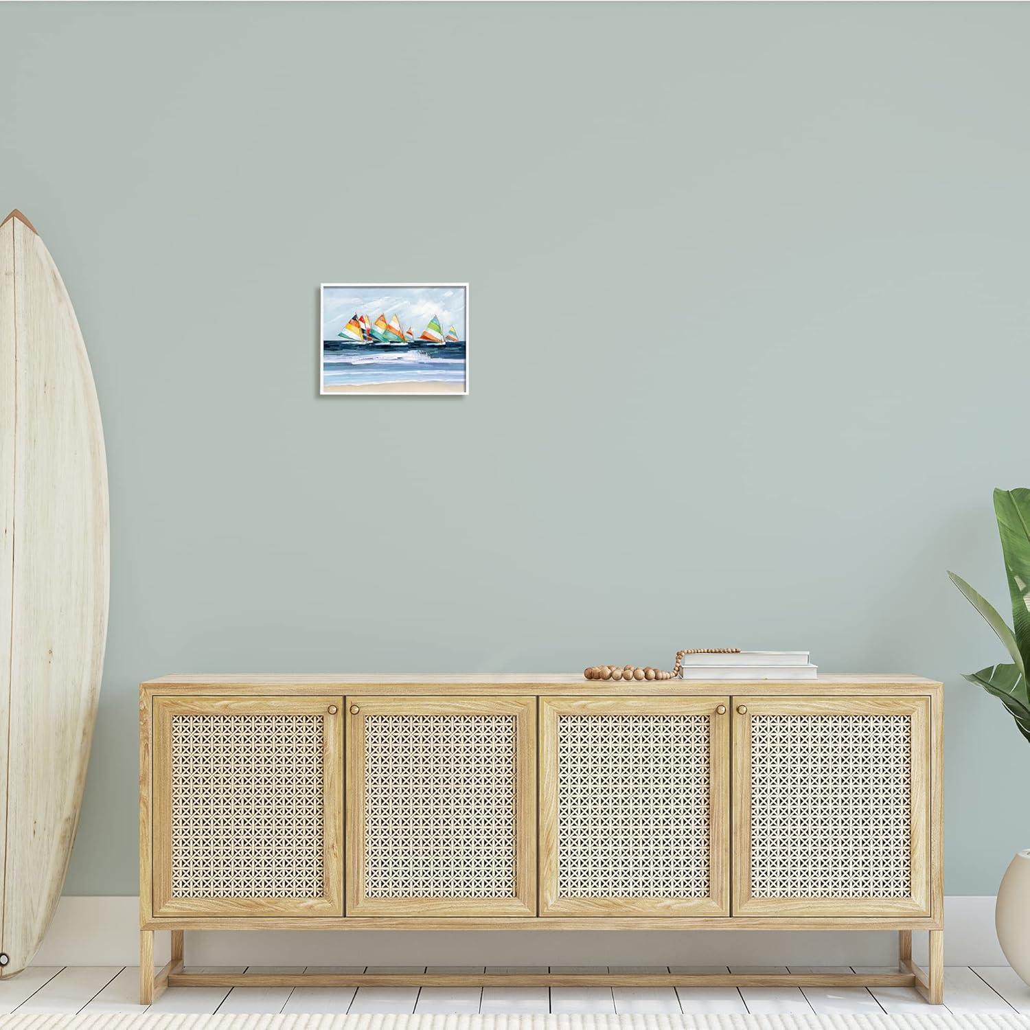 Stupell Industries Shoreline Sailboat Race Striped Sails Coastal Painting, 14 x 11, Design by Sally Swatland