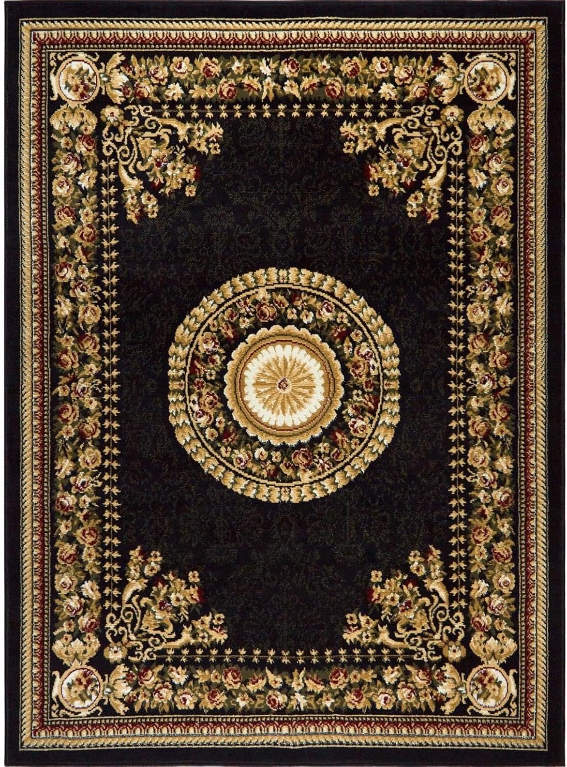 Home Dynamix Optimum Athens Traditional Medallion Area Rug, Black/Beige, 3'7"x5'2"