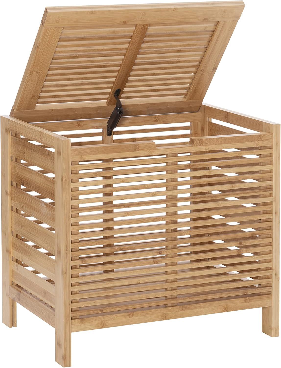 Bracken Natural Bamboo Upright Hamper with Safety Lid