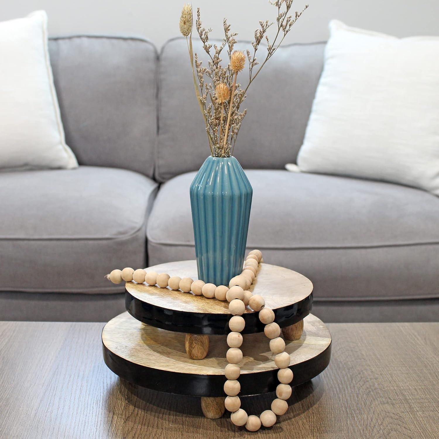 Rustic Mango Wood and Black Enamel Round Risers Set