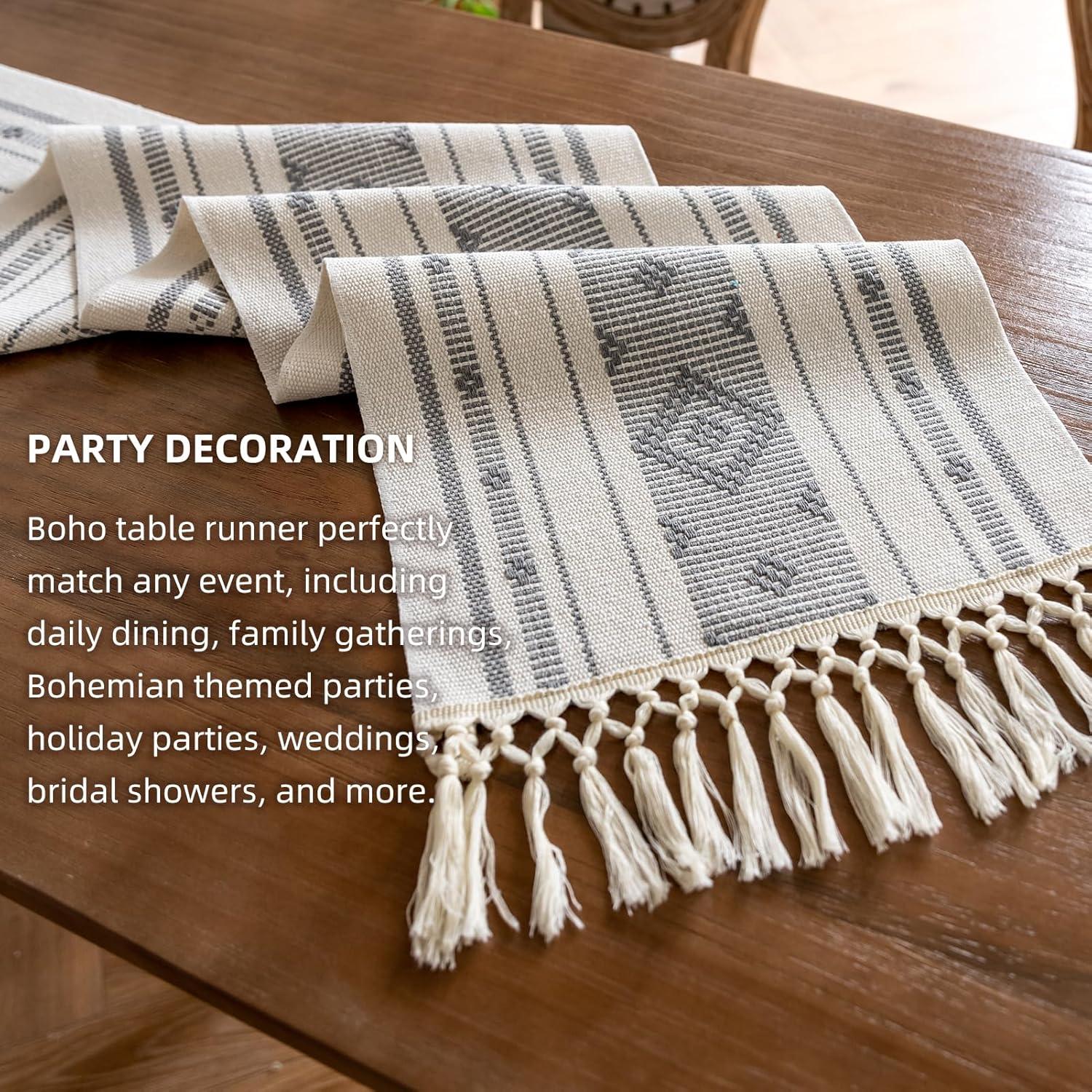 Boho Cotton Woven Table Runner With Tassels