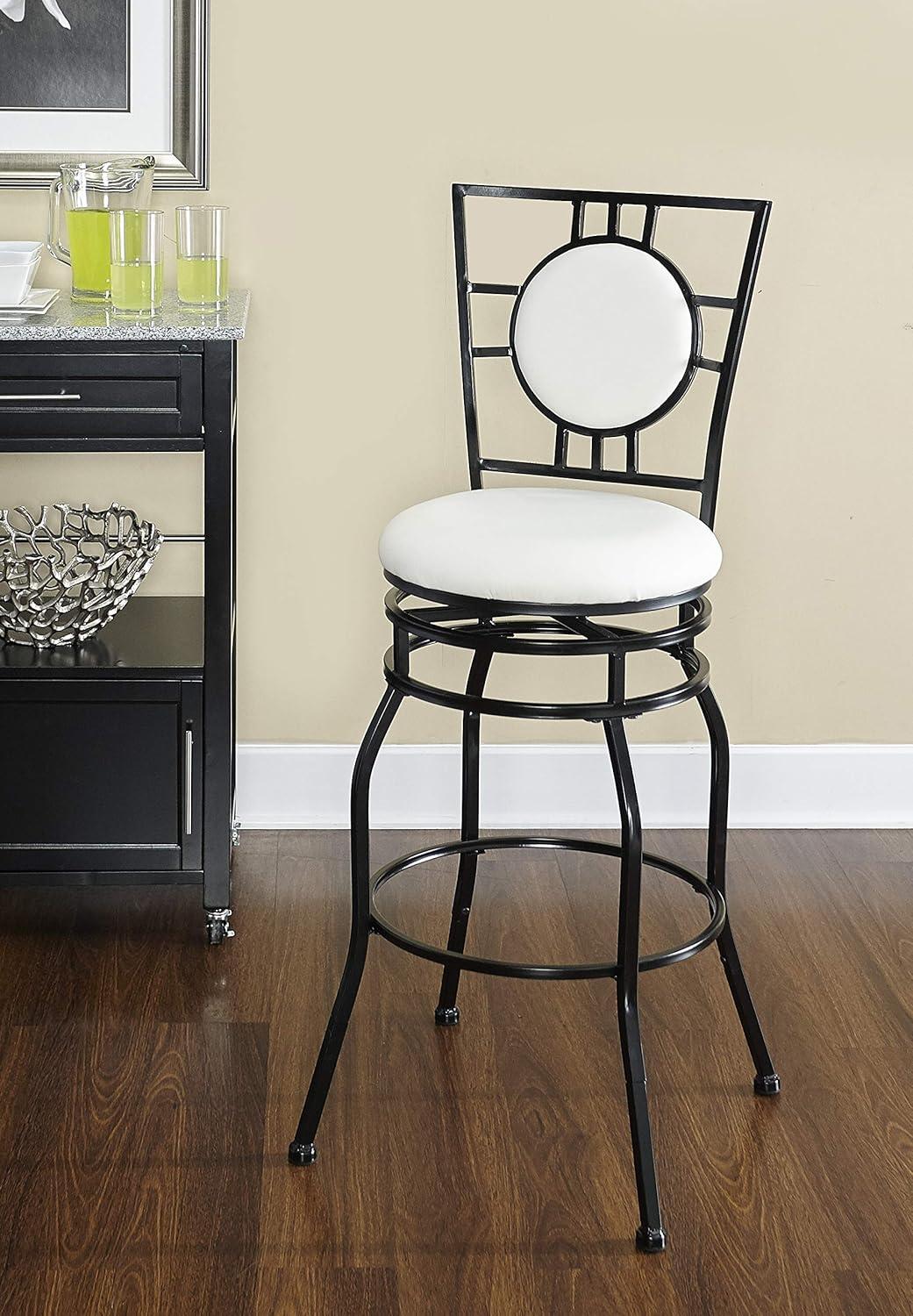 Black Adjustable Swivel Metal and Leather Bar Stool