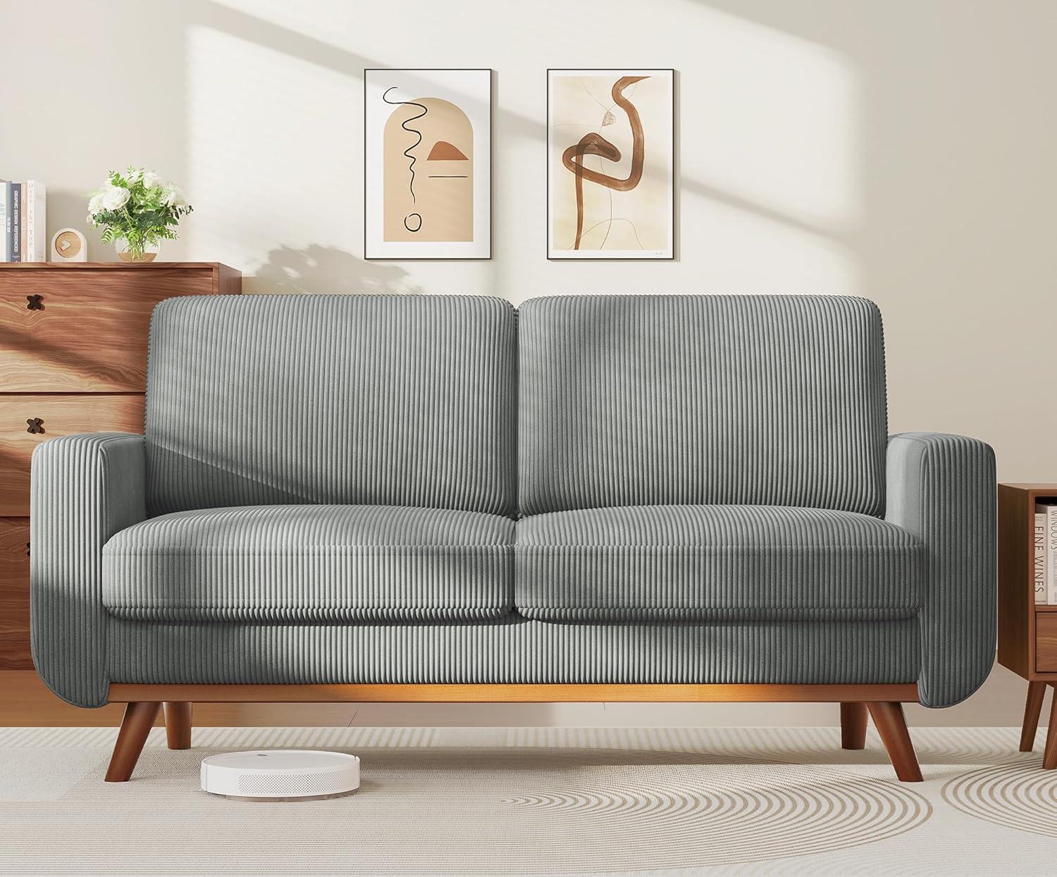 68" Loveseat Sofa,Comfy Corduroy Couch with Spring Cushion,Sofa Couch with Solid Wood Leg