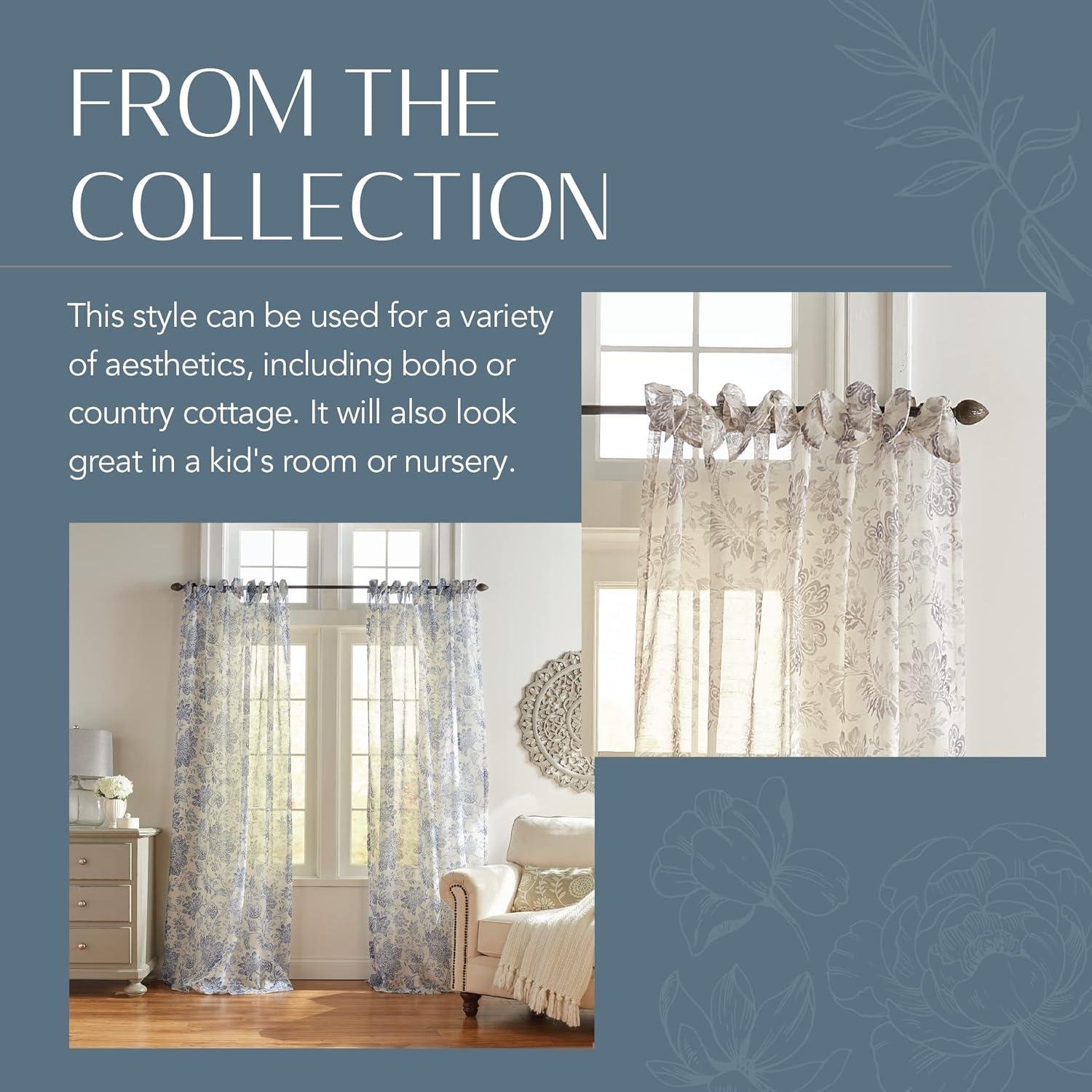 Elrene Westport Floral Tie-Top Cottagecore Sheer Single Window Curtain Panel - Elrene Home Fashions