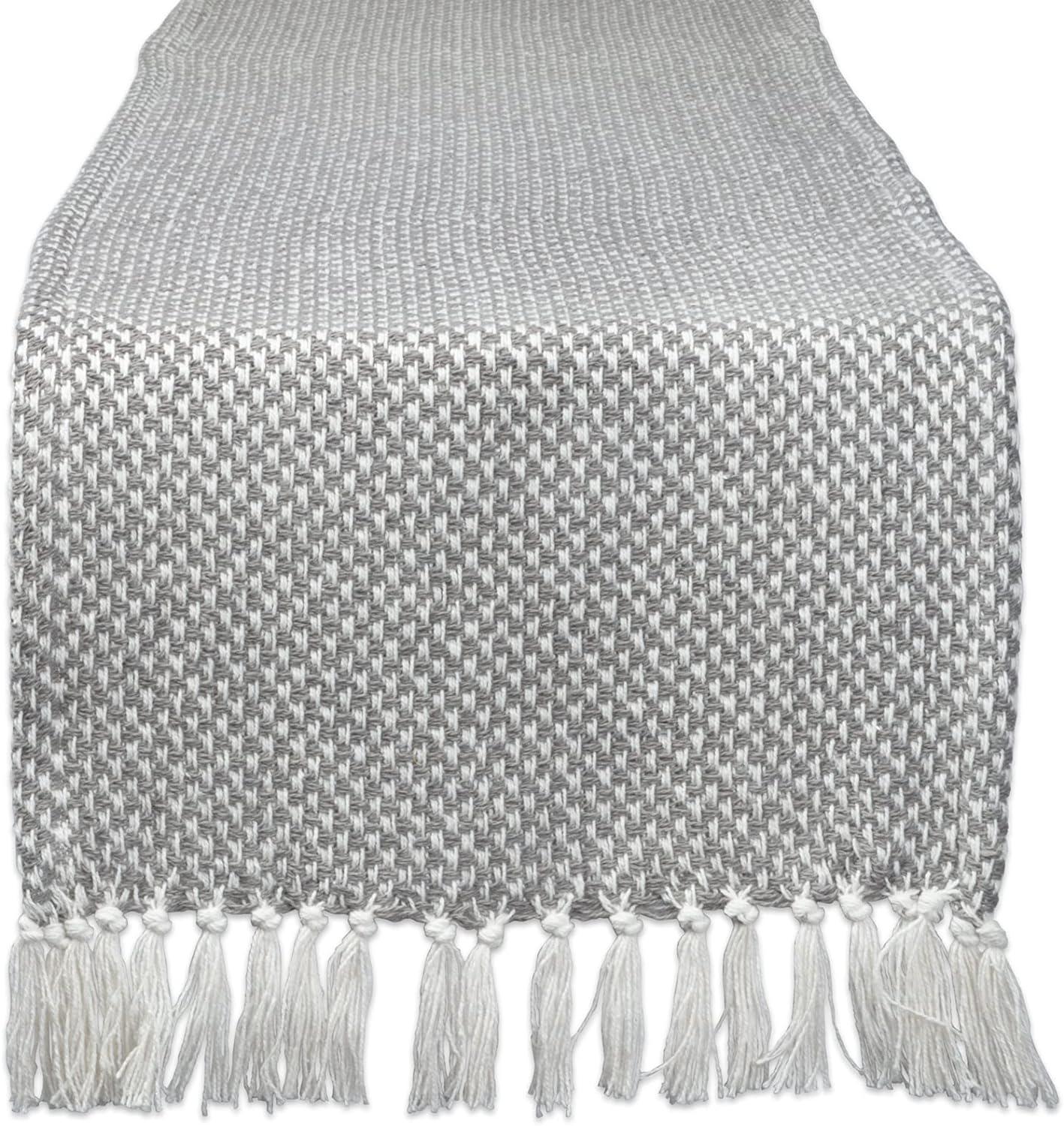 Design Imports  Woven Jacquard Fringe Table Runner, Gray, 15X72"