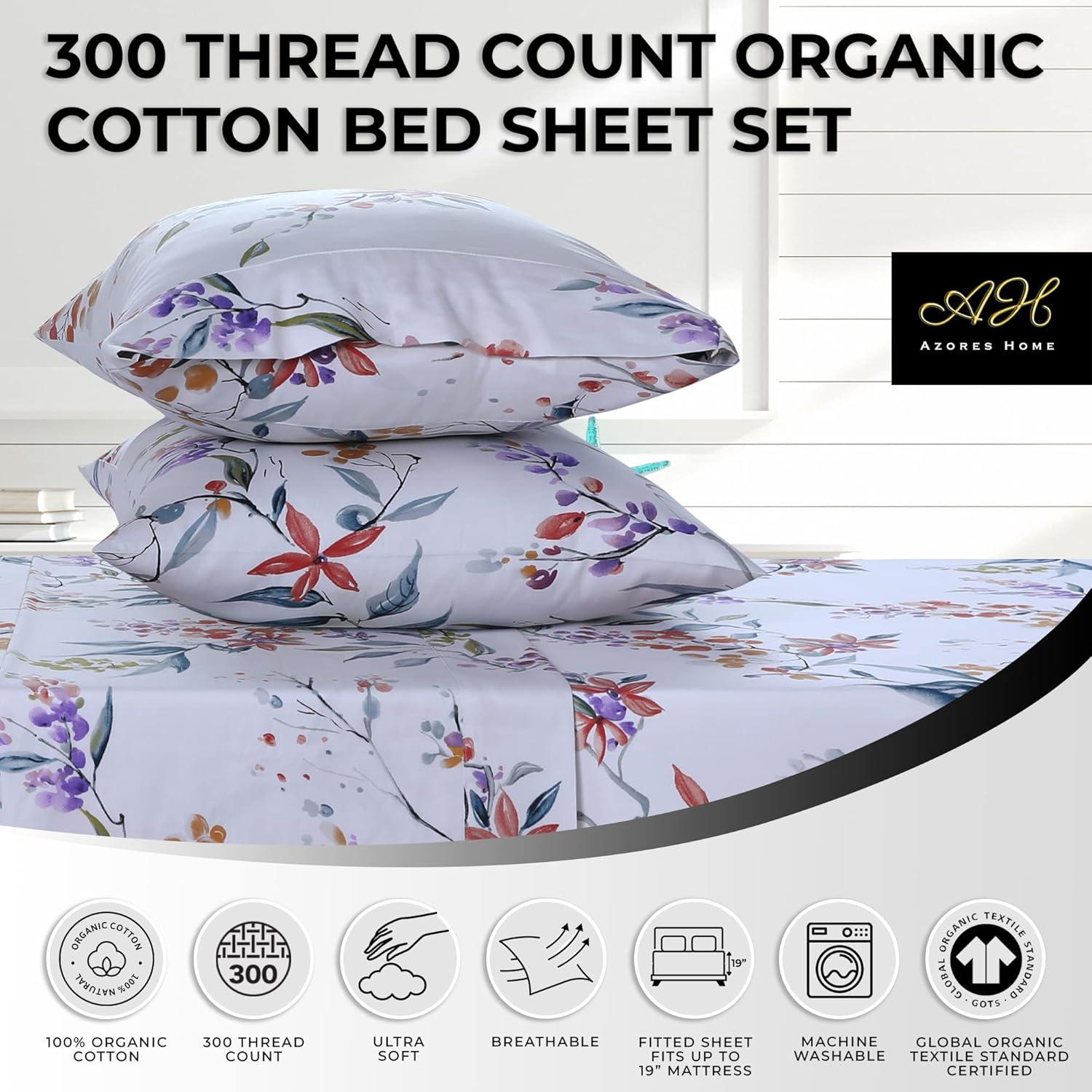 300 Thread Count Organic Cotton Deep Pocket Printed Sheet Set - Azores Home