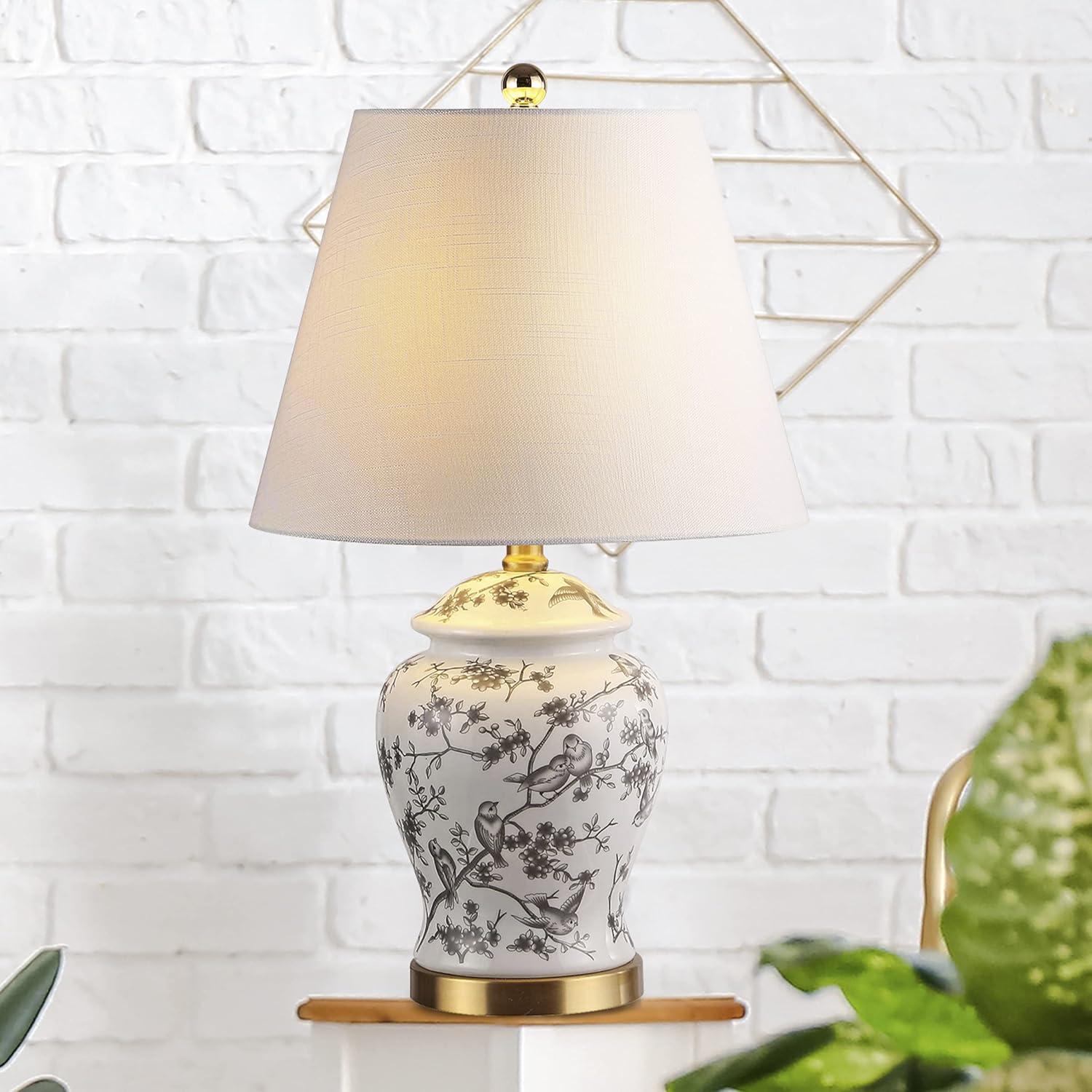 JONATHAN Y JYL3005C Penelope 22" French Country Cottage Ceramic/Iron Chinoiserie Ginger Jar LED Table Lamp, Classic for living room, dinning room, bedroom Bulb Included, Gray/White