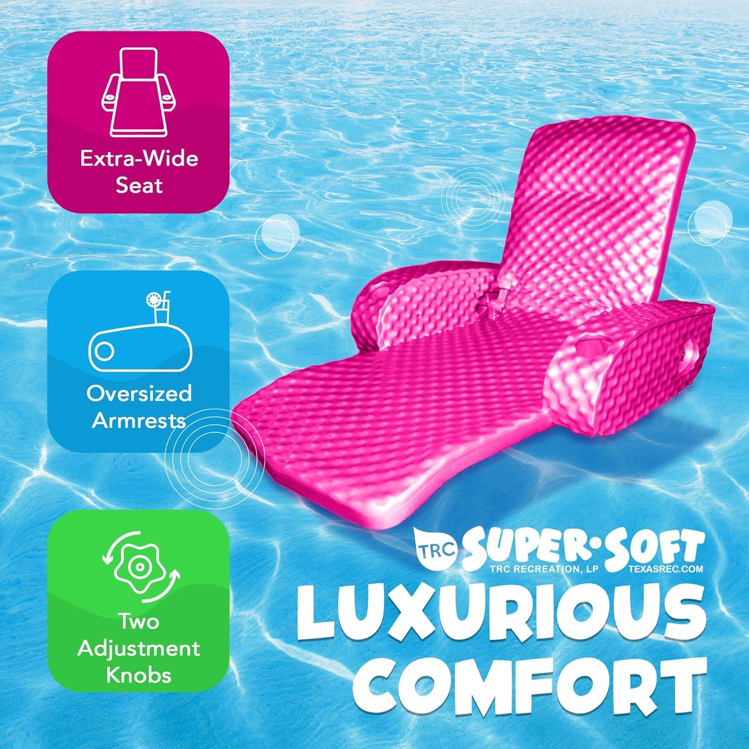 TRC Recreation Super Soft Adjustable Pool Recliner Float Portable Comfortable Chair Lounger with Cup Holders for Swimming Pool Essentials, Pink
