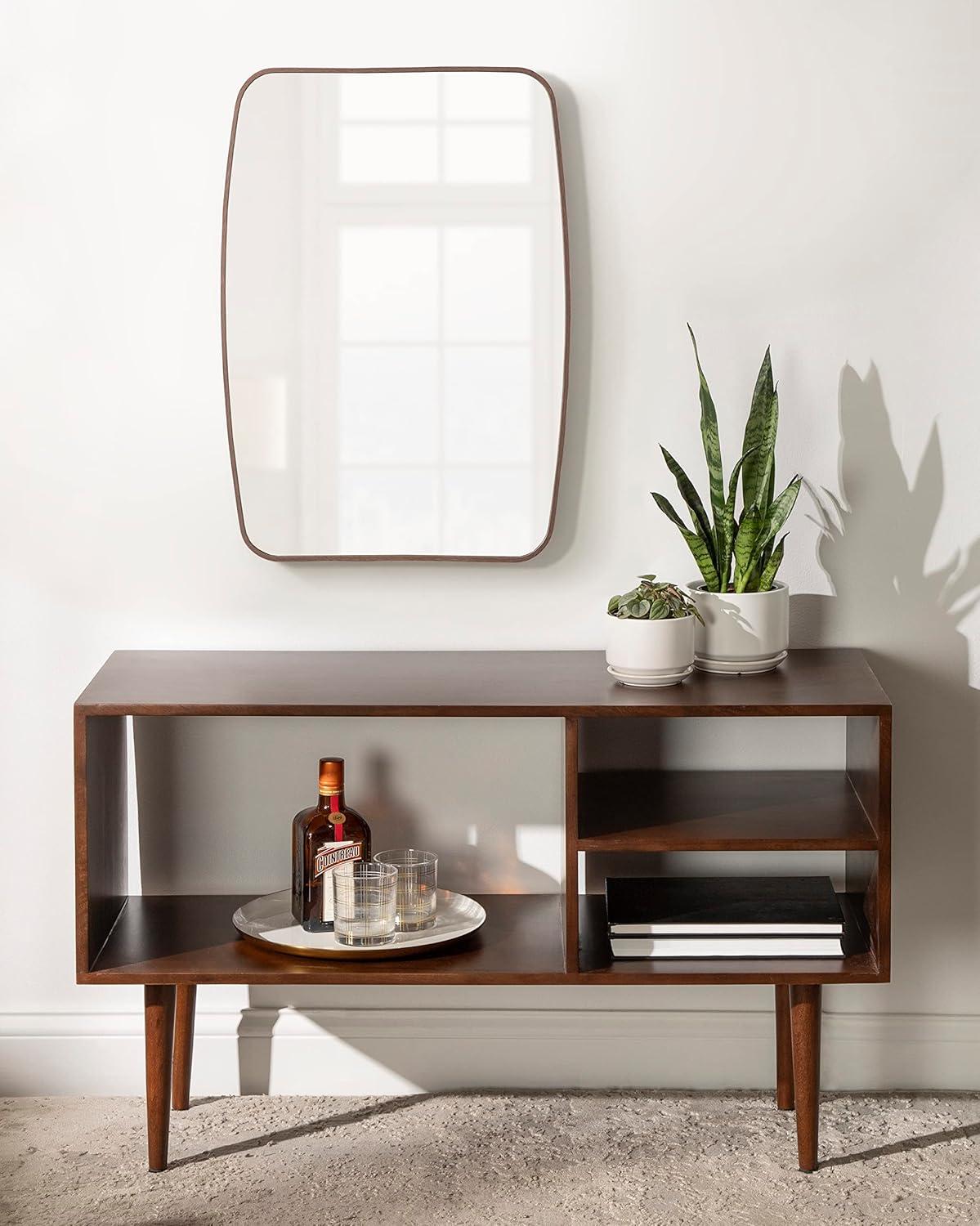 Kate and Laurel Zayda Metal Square Barrel Mirror, 20x28, Walnut Brown