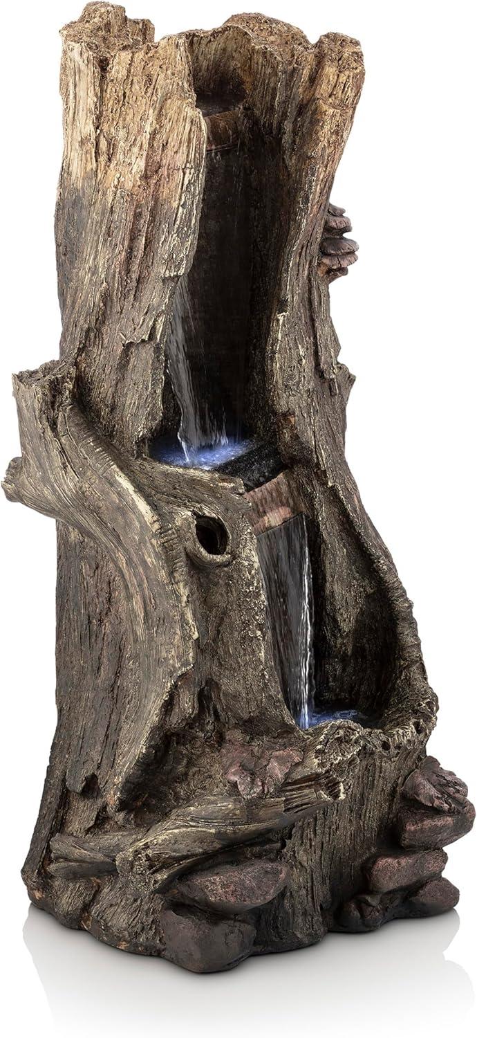 41" Tall Outdoor Tree Trunk Waterfall Fountain with LED Lights