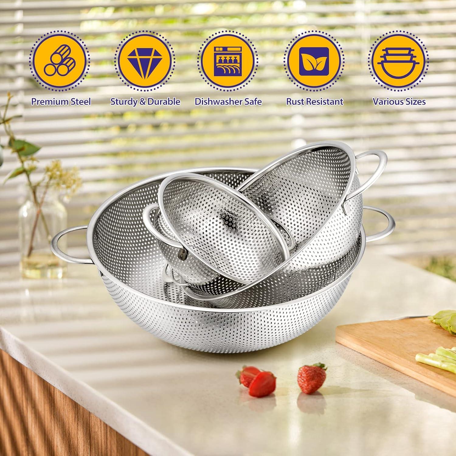 Stainless Steel Micro-Perforated 3-Piece Colander Set